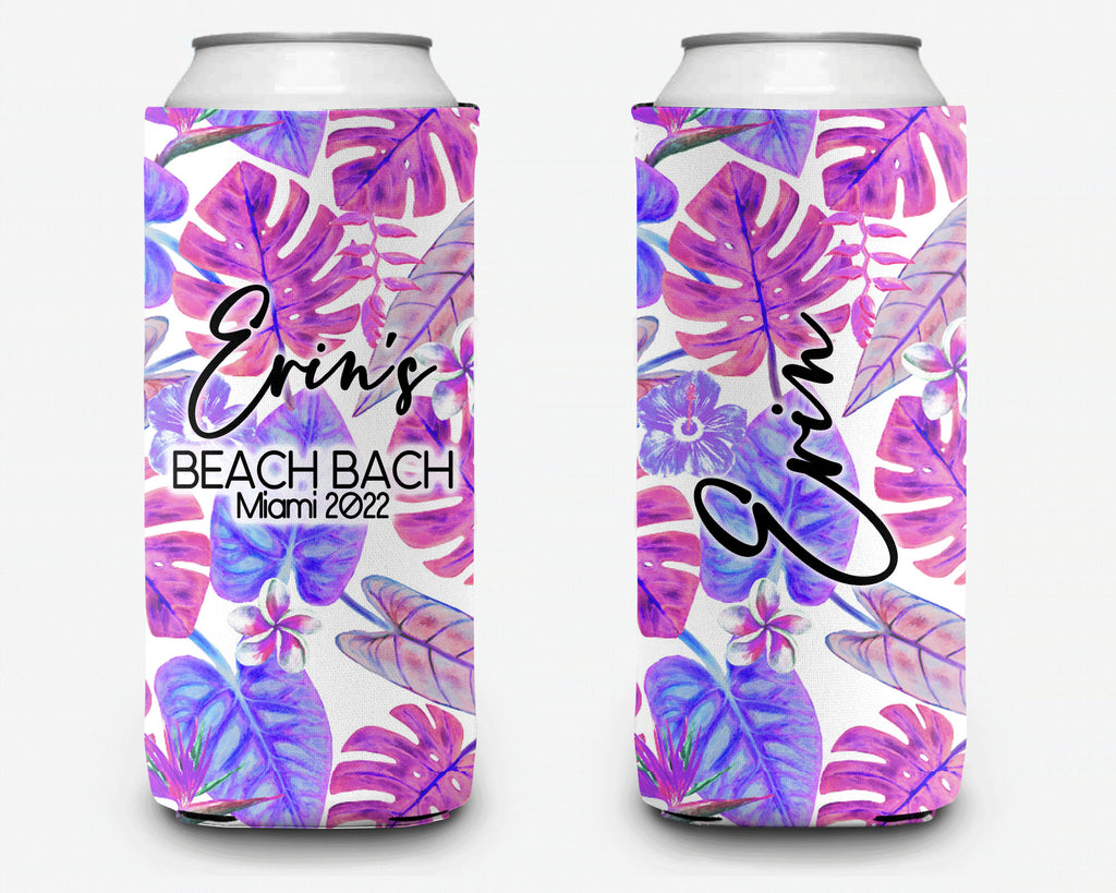 Tropical Magenta Palm Event Can Cooler Beach Party Huggers Personalized Can Cooler Sleeve