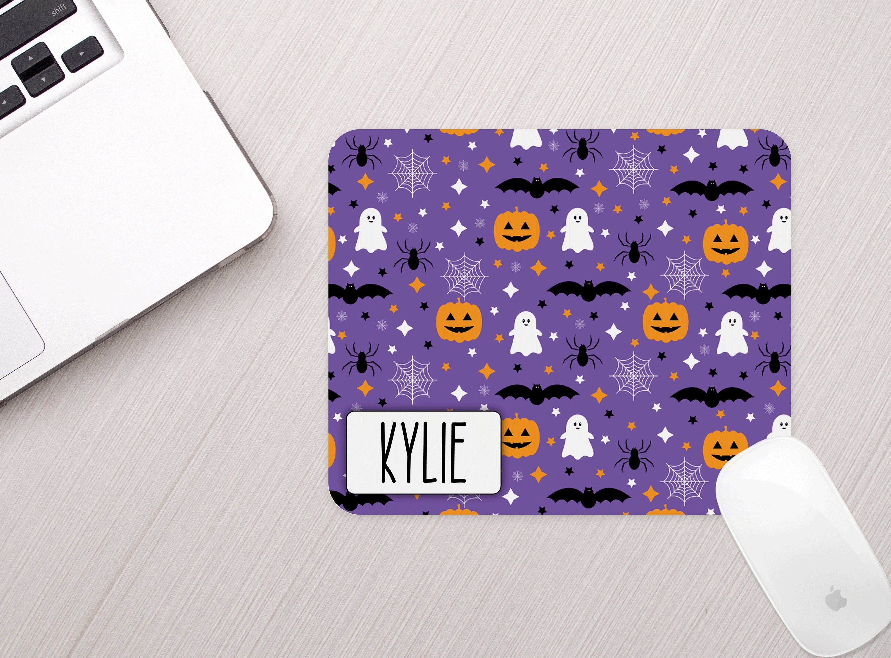 Personalized Halloween Mouse Pad Personalized Purple Halloween Fall Theme Mousepad