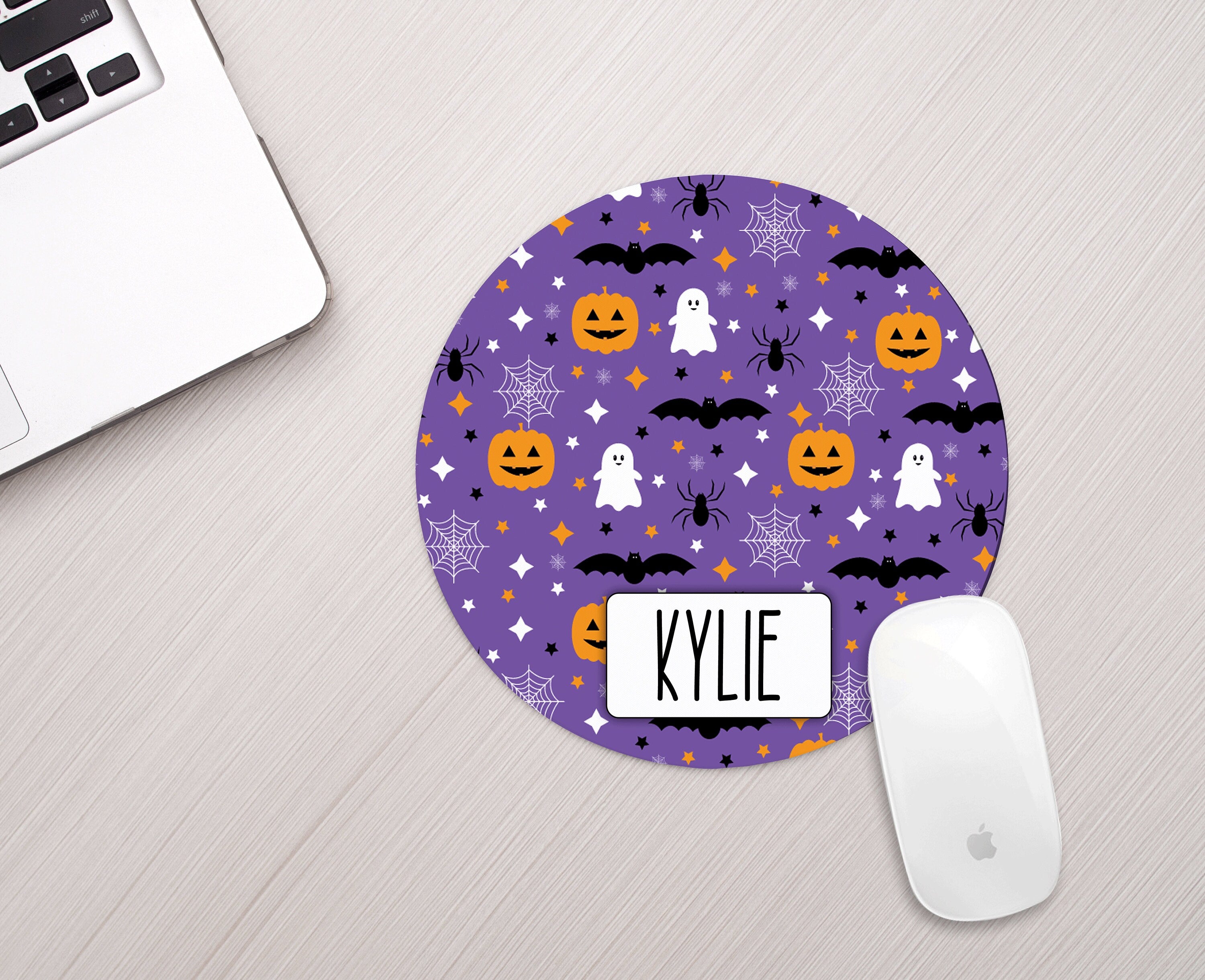 Personalized Halloween Mouse Pad Personalized Purple Halloween Fall Theme Mousepad