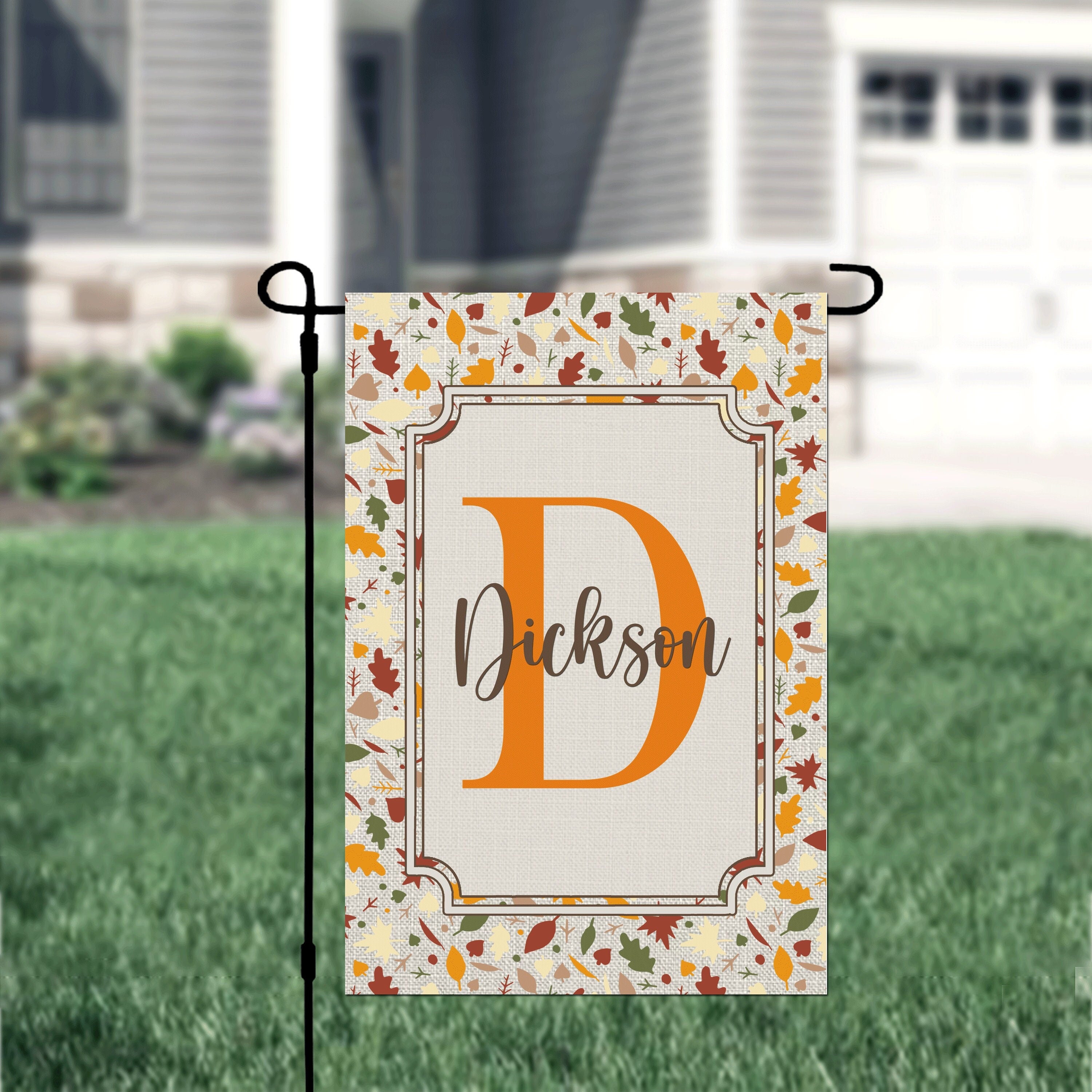Personalized Welcome Fall Leaves Garden Flag, Custom Monogram Farmhouse Garden Flag