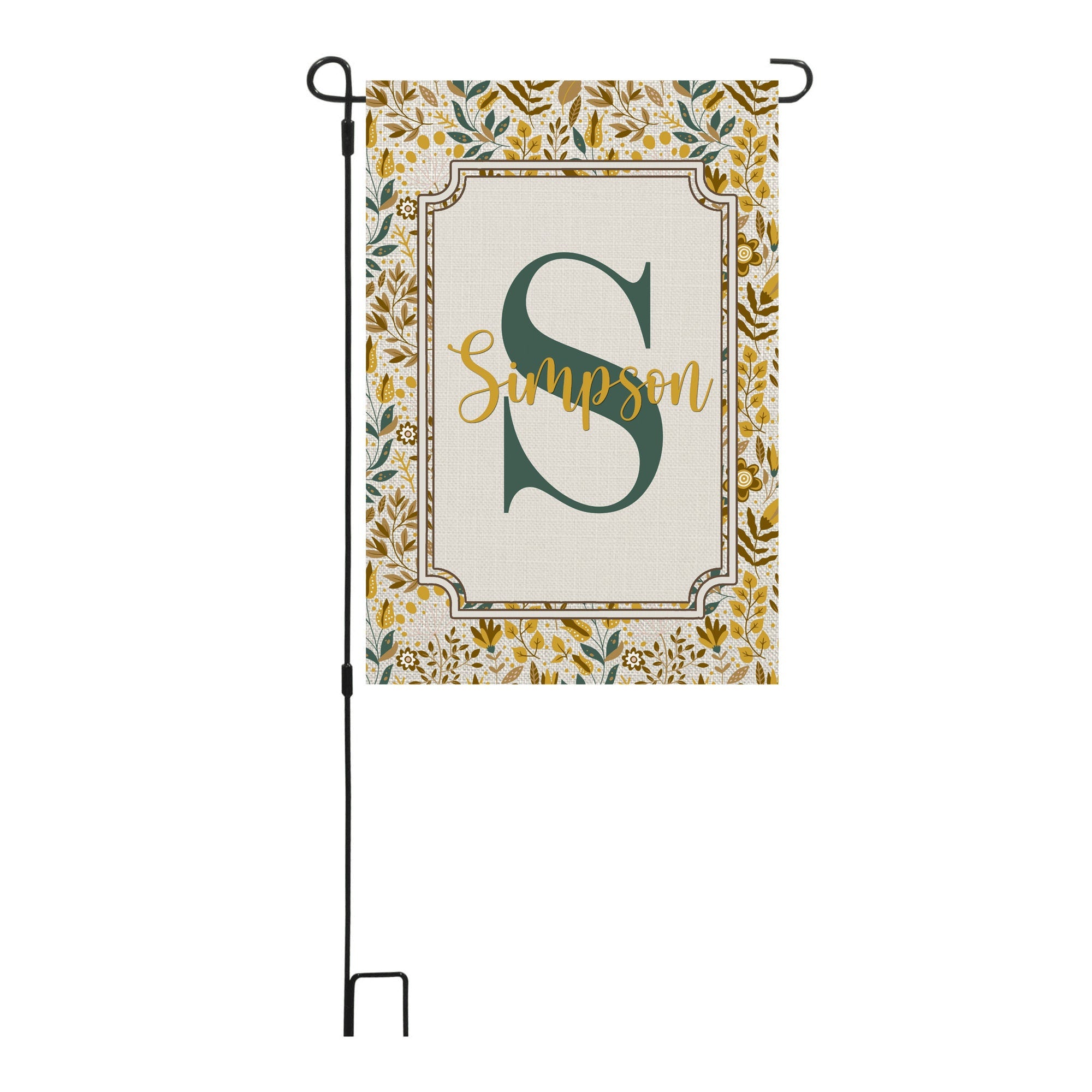 Personalized Welcome Fall Leaves Name Garden Flag, Custom Monogram Farmhouse Garden Flag