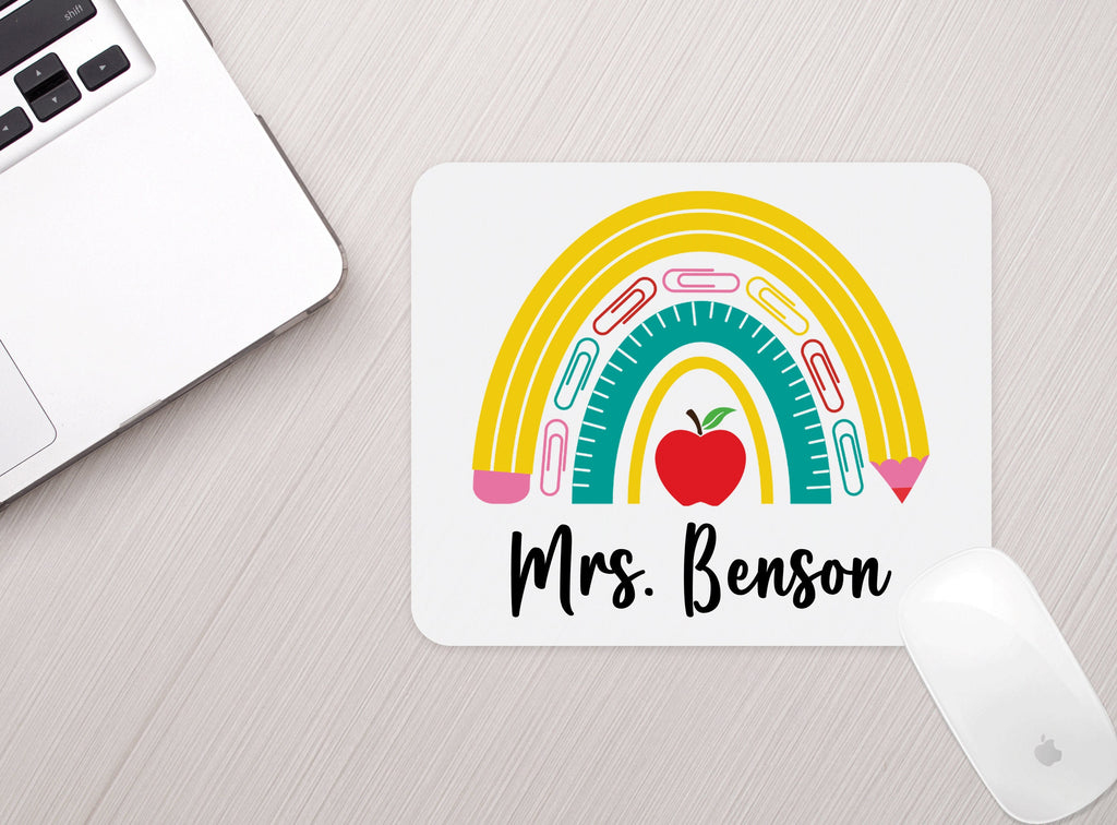 Personalized Teacher Rainbow Mouse Pad Personalized Teacher Mousepad
