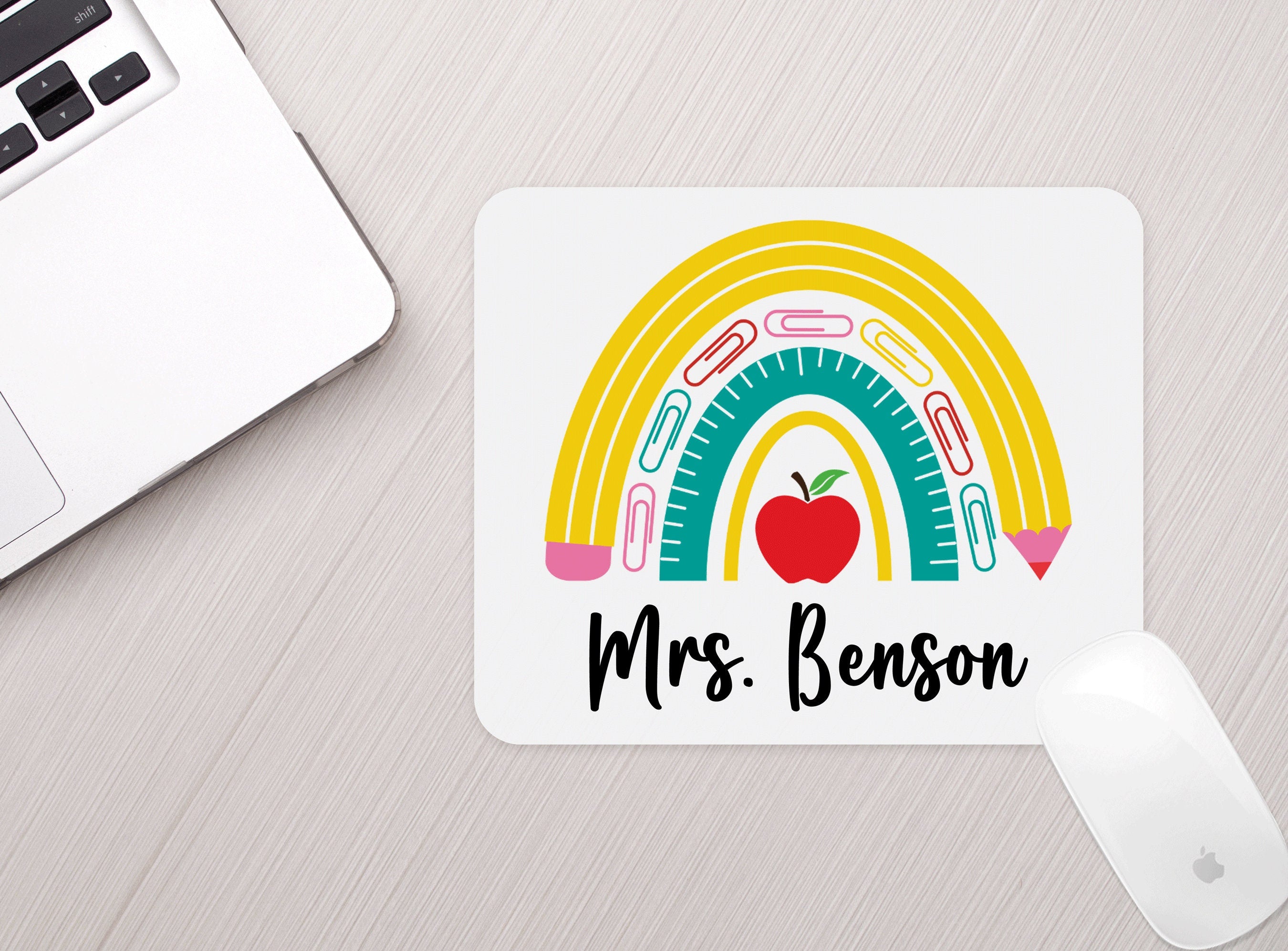 Personalized Teacher Rainbow Mouse Pad Personalized Teacher Mousepad