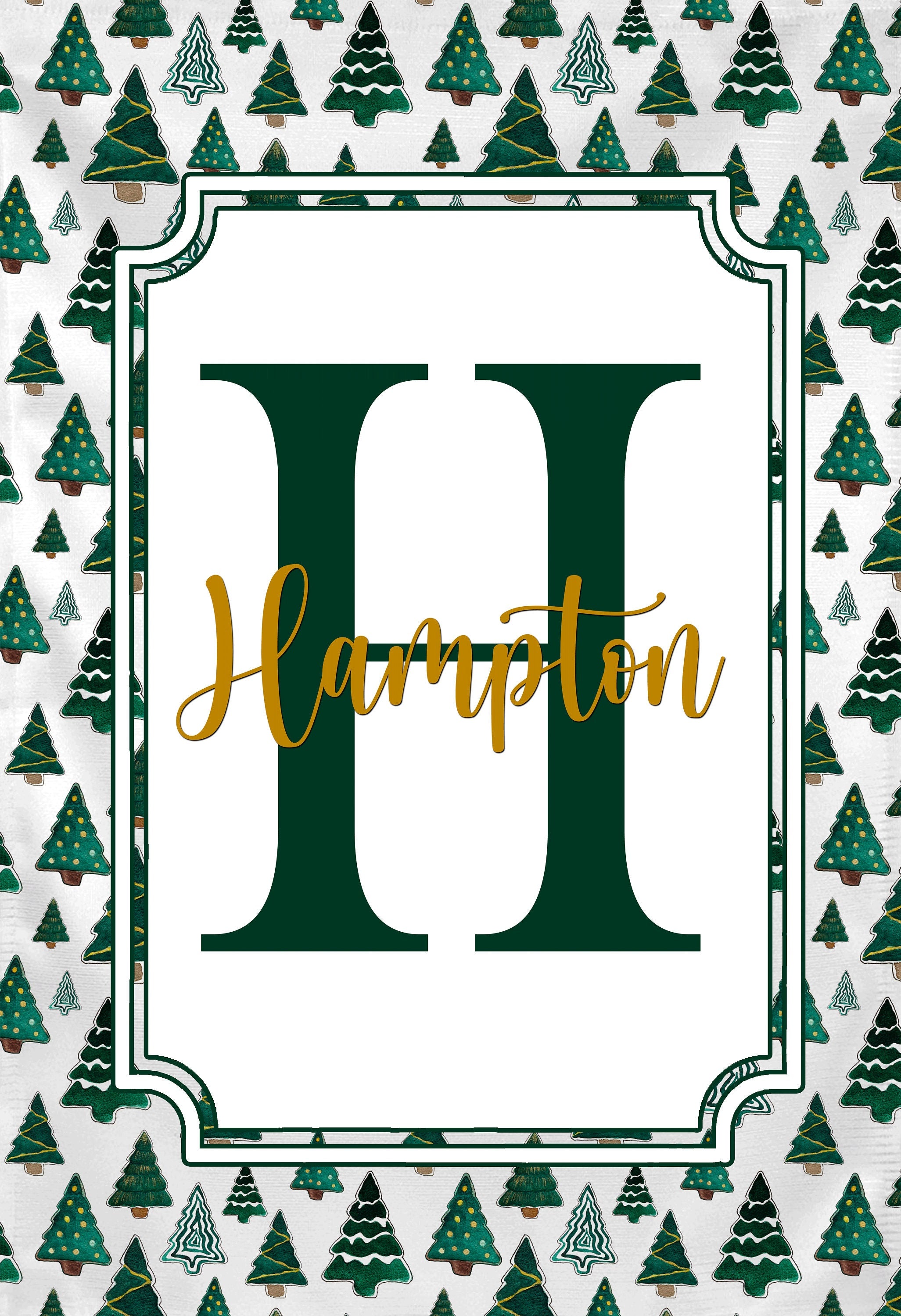 Personalized Welcome Winter Tree Garden Flag, Custom Monogram Farmhouse Garden Flag, Christmas Tree Flag