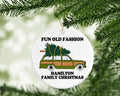 Personalized Family Woody Station Wagon Christmas Ornament, Custom Fun Old Family Christmas Ornament