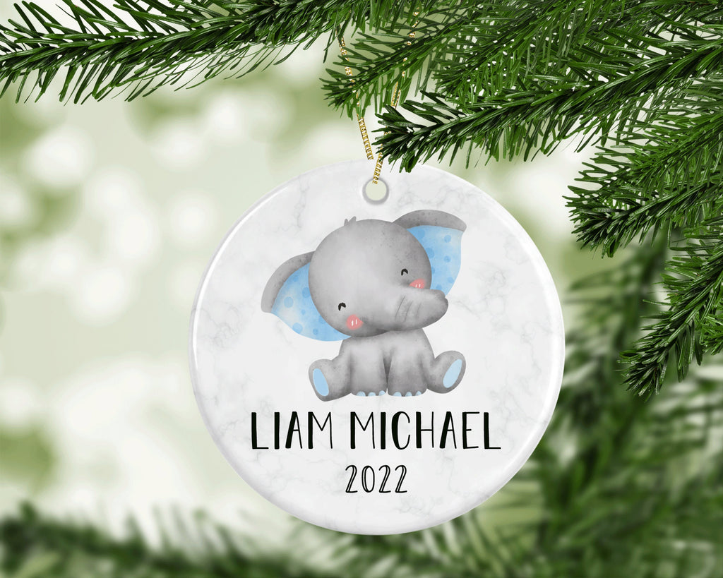 Personalized Name Ornament, Blue Elephant 2022 Ornament, First Christmas Custom Ornament