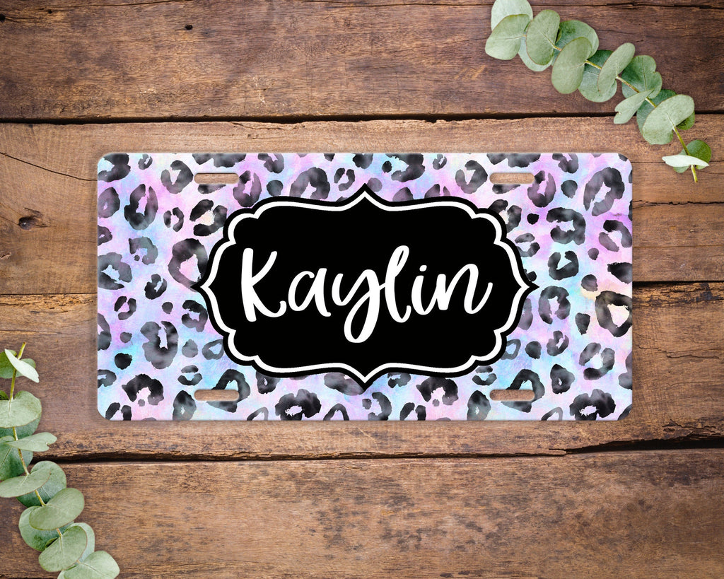 Purple Animal Print License Plate , Name Vanity Monogram License Plate