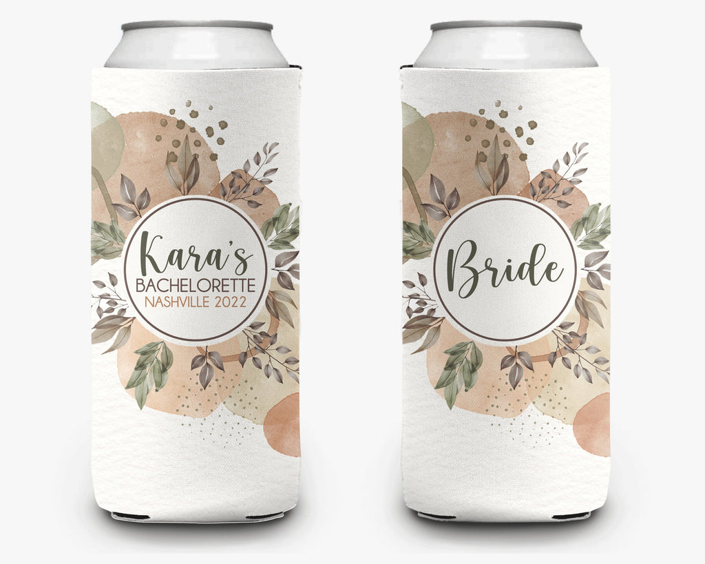 Bachelorette Party Can Cooler Fall Flowers, Bridal Party Floral Theme Personalized Can Cooler Sleeve