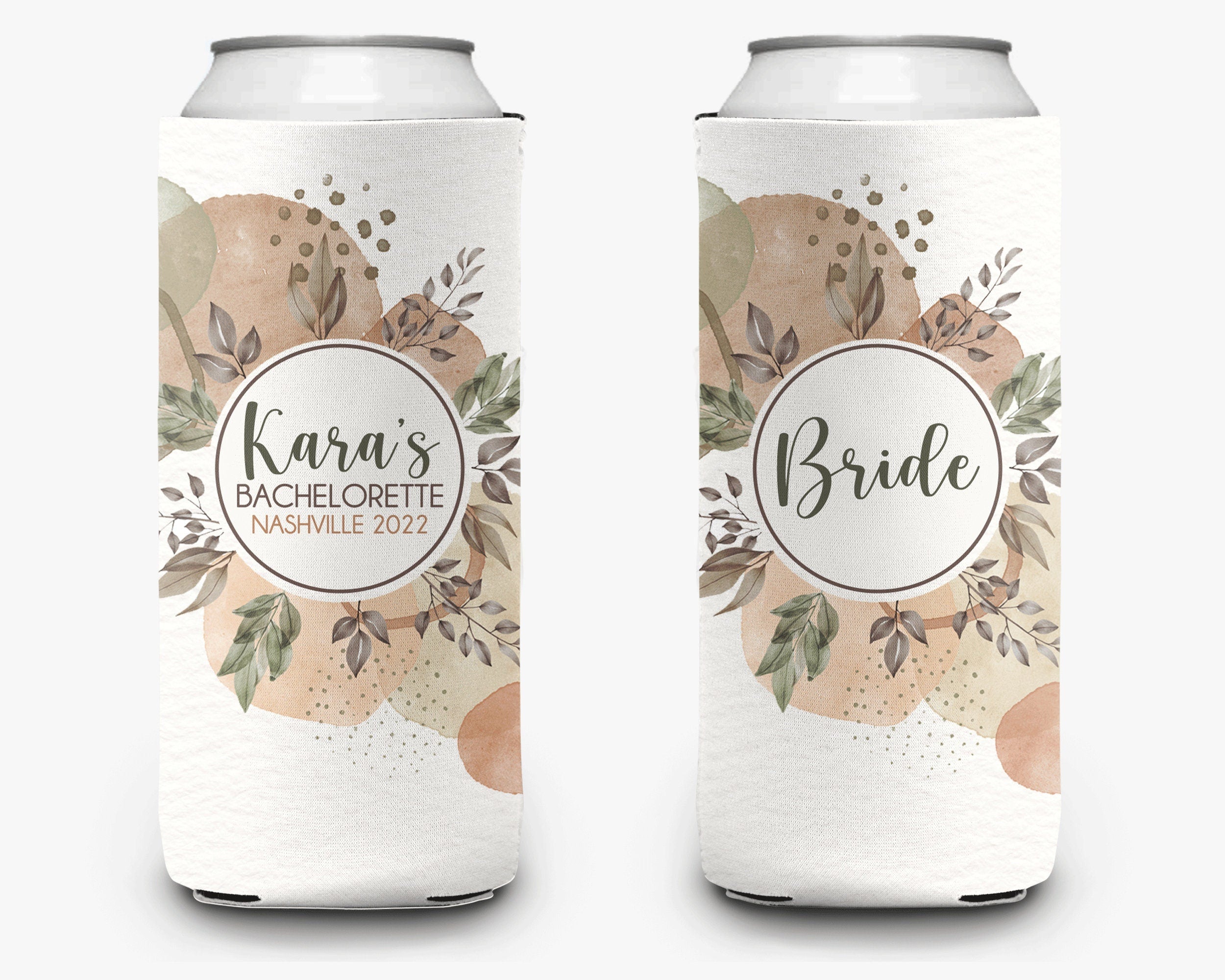 Bachelorette Party Can Cooler Fall Flowers, Bridal Party Floral Theme Personalized Can Cooler Sleeve