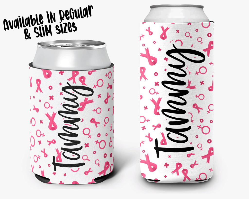Pink Ribbon Can Cooler, Breast Cancer Awareness Theme, October Pink Can Cooler Sleeve