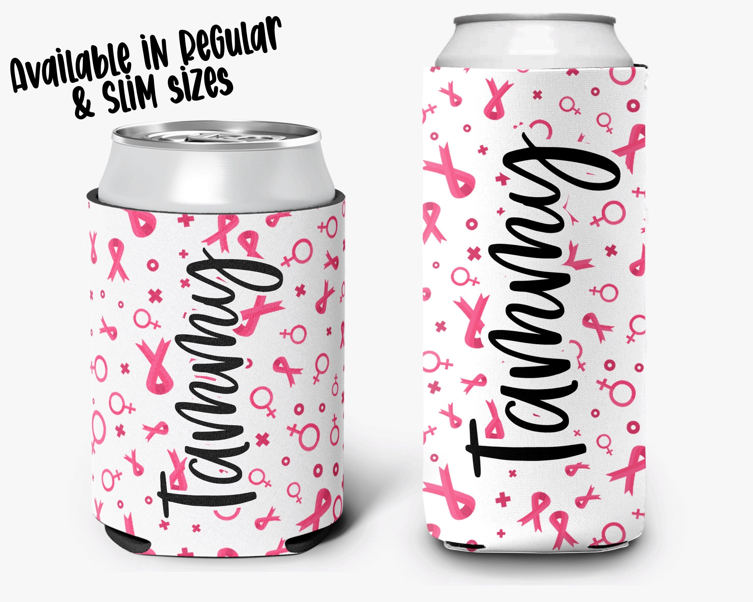 Pink Ribbon Can Cooler, Breast Cancer Awareness Theme, October Pink Can Cooler Sleeve