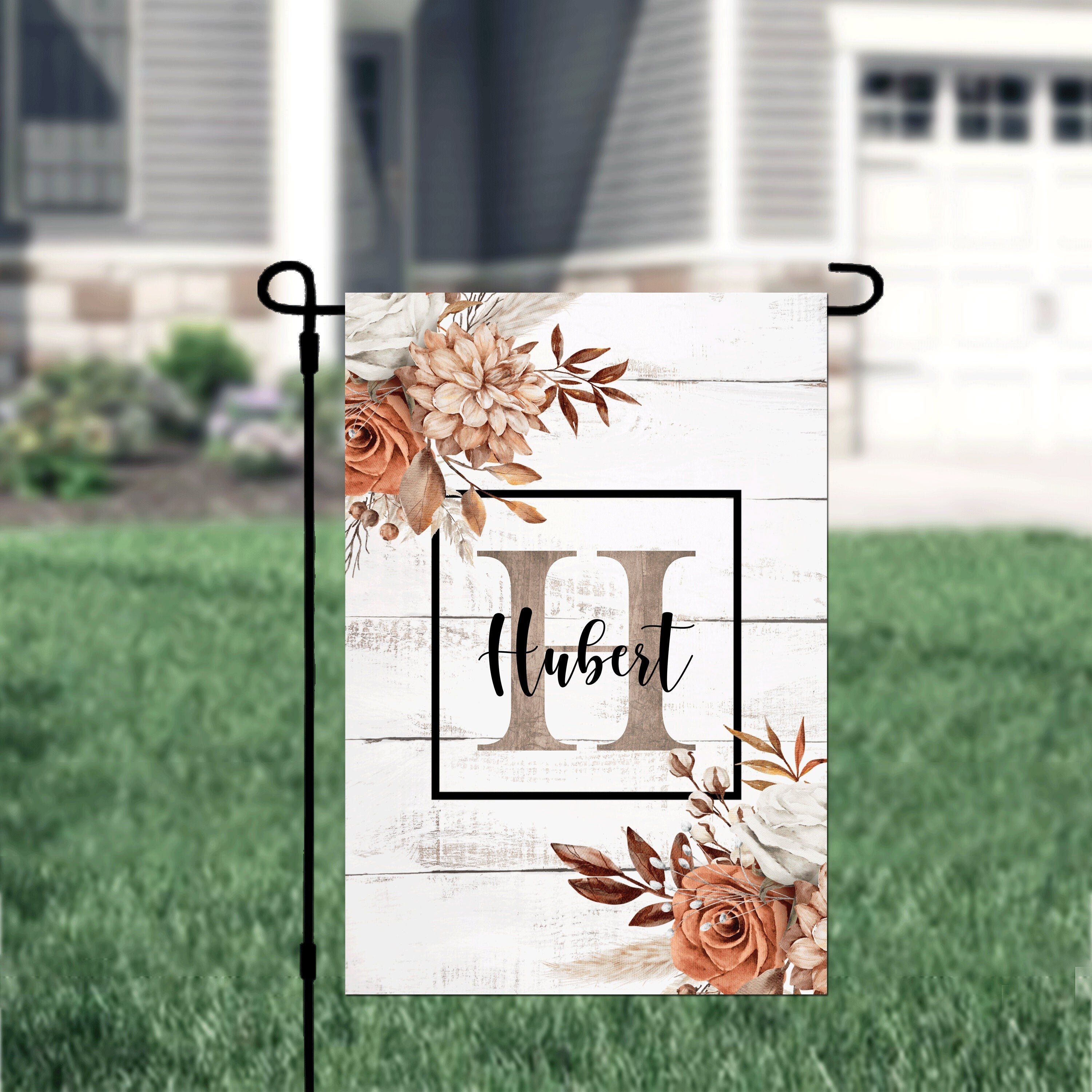 Personalized Fall Garden Flag, Custom Farmhouse Garden Flag, Welcome Floral Flag