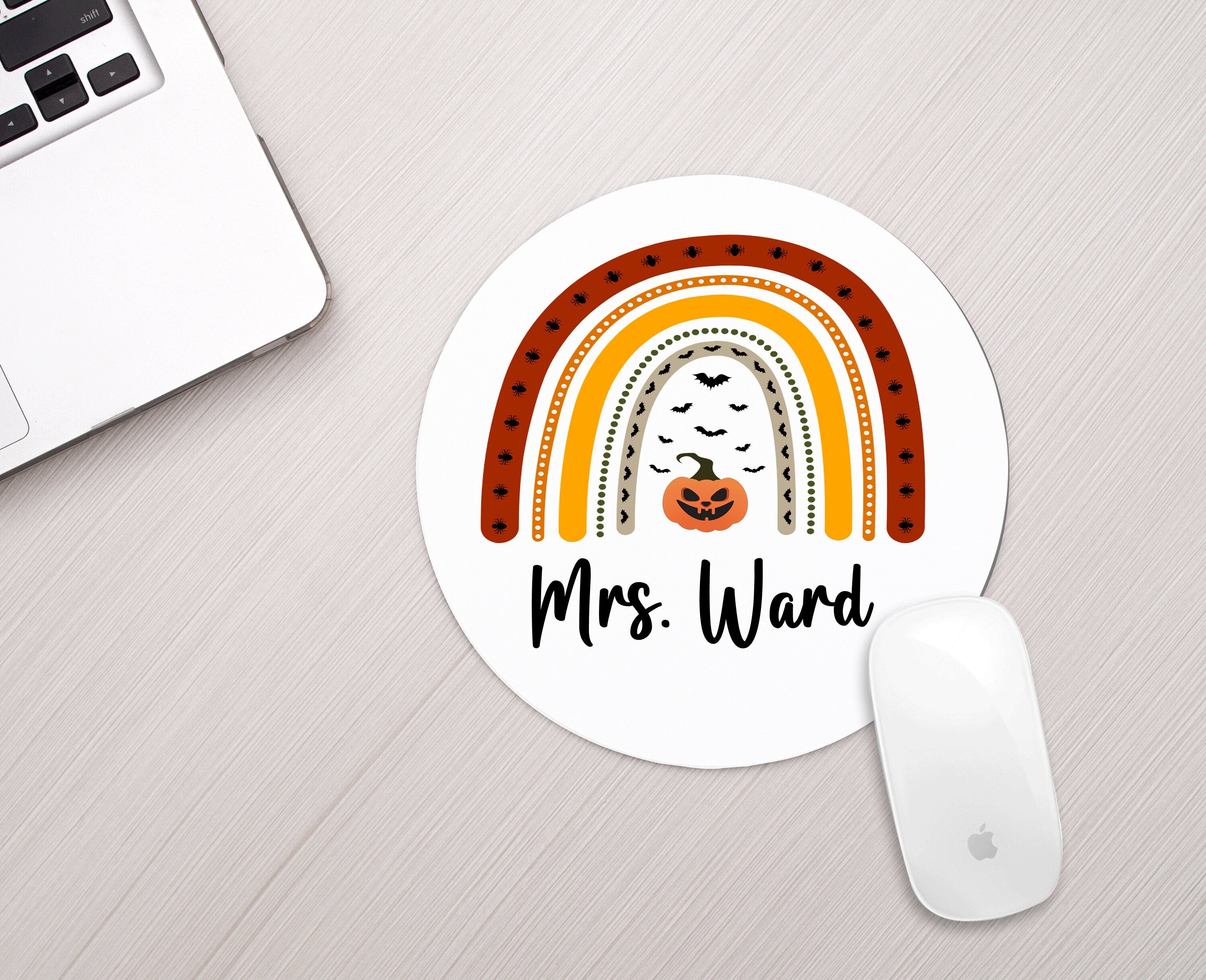 Personalized Halloween Rainbow Mouse Pad Personalized Fall Theme Mousepad