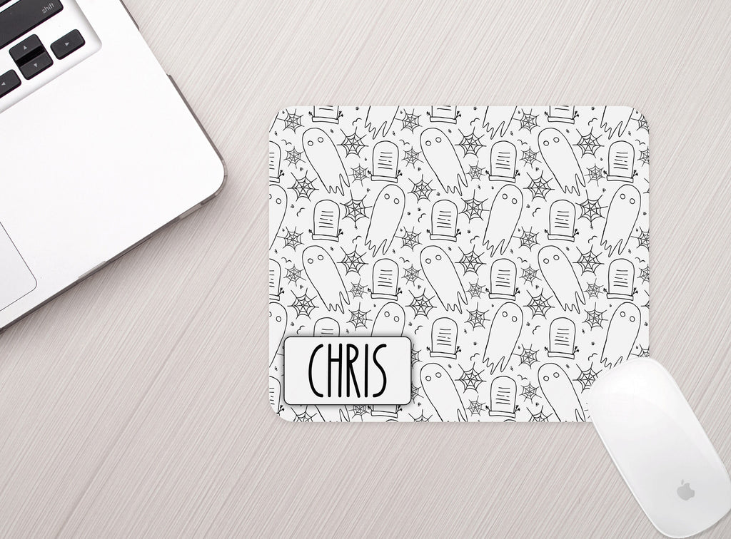 Personalized Halloween Ghost Mouse Pad Personalized Fall Theme Mousepad