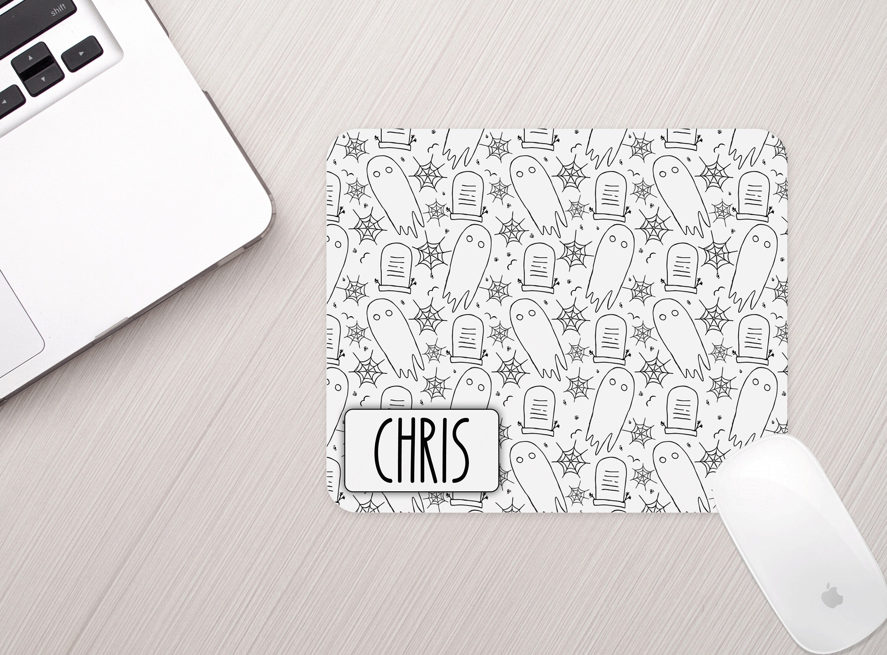 Personalized Halloween Ghost Mouse Pad Personalized Fall Theme Mousepad