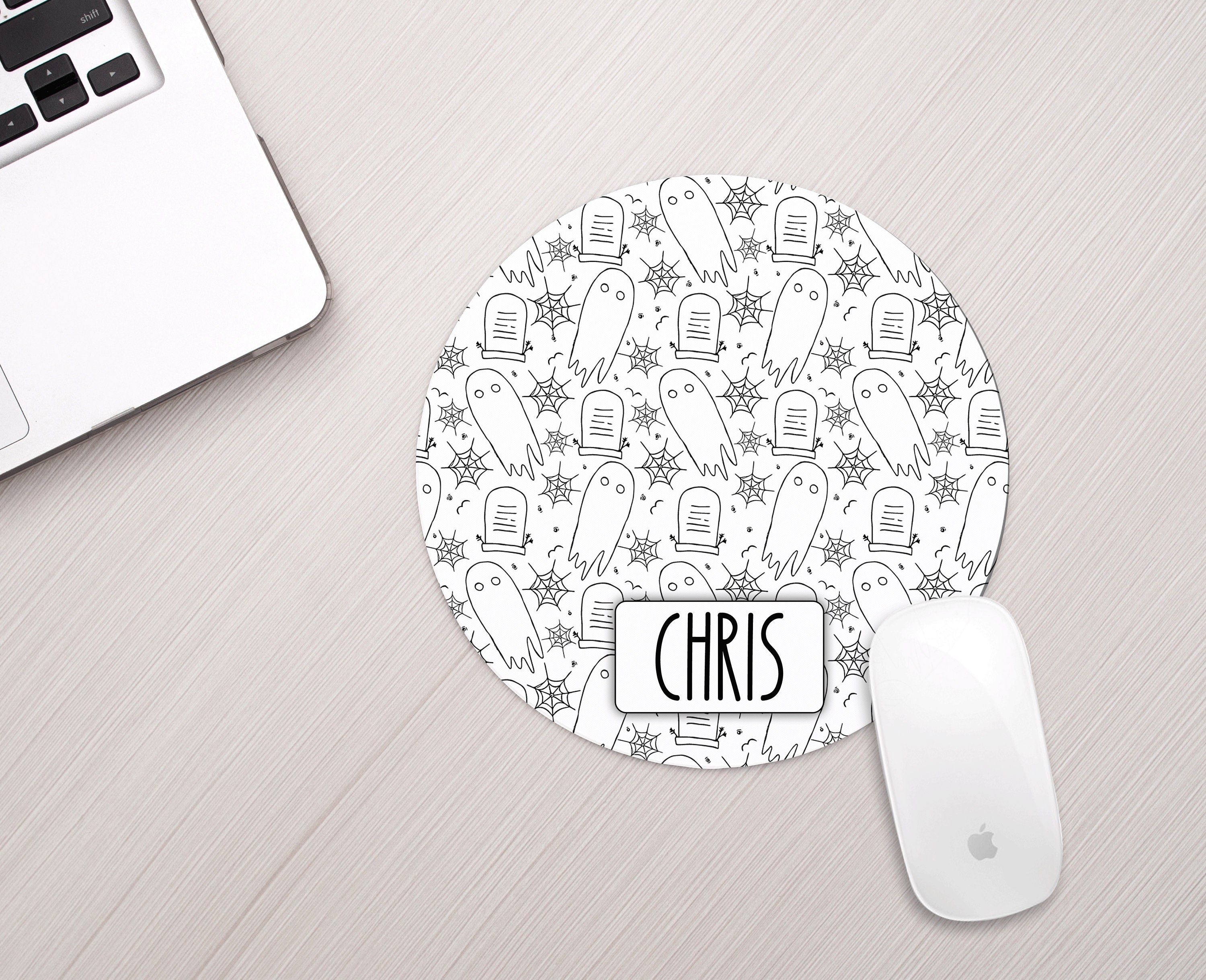 Personalized Halloween Ghost Mouse Pad Personalized Fall Theme Mousepad
