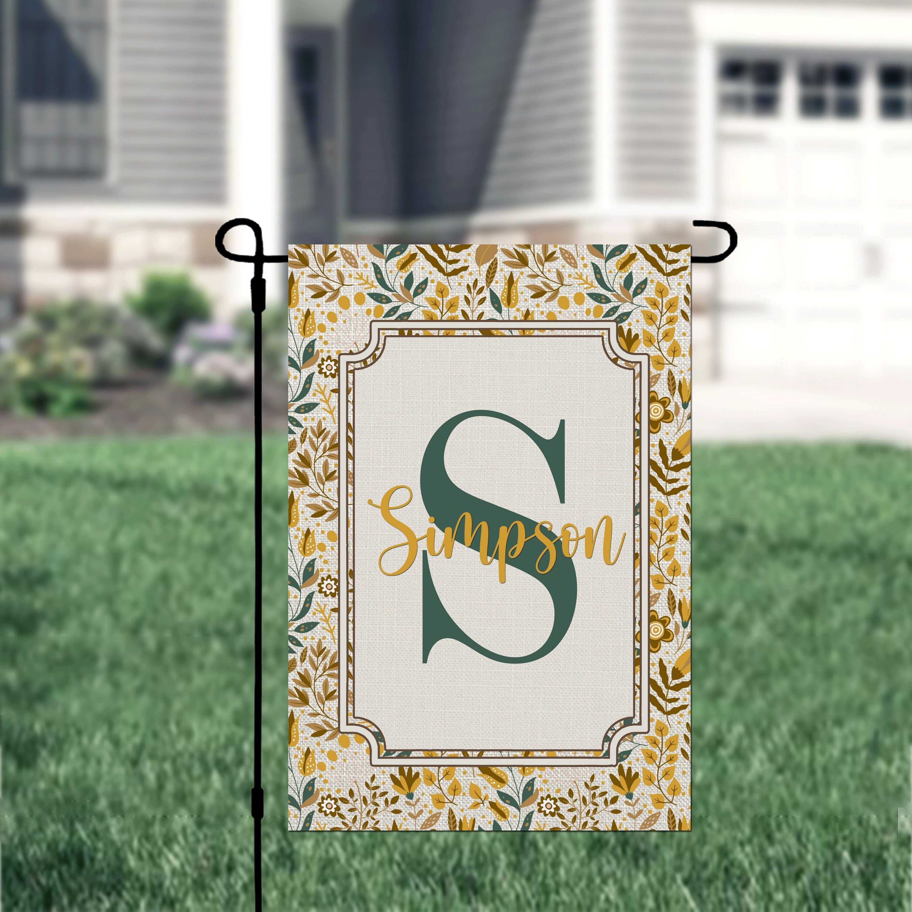 Personalized Welcome Fall Leaves Name Garden Flag, Custom Monogram Farmhouse Garden Flag