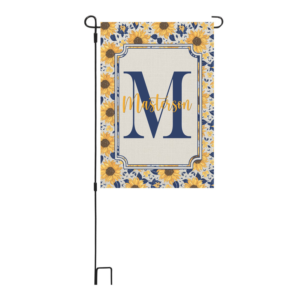 Personalized Welcome Sunflower Name Garden Flag, Custom Monogram Farmhouse Garden Flag