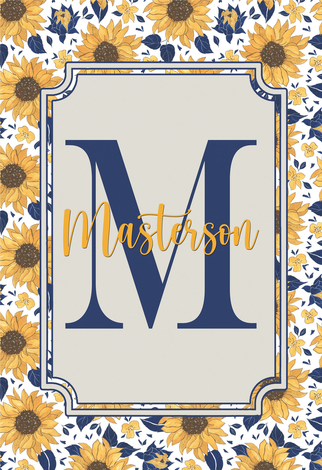 Personalized Welcome Sunflower Name Garden Flag, Custom Monogram Farmhouse Garden Flag