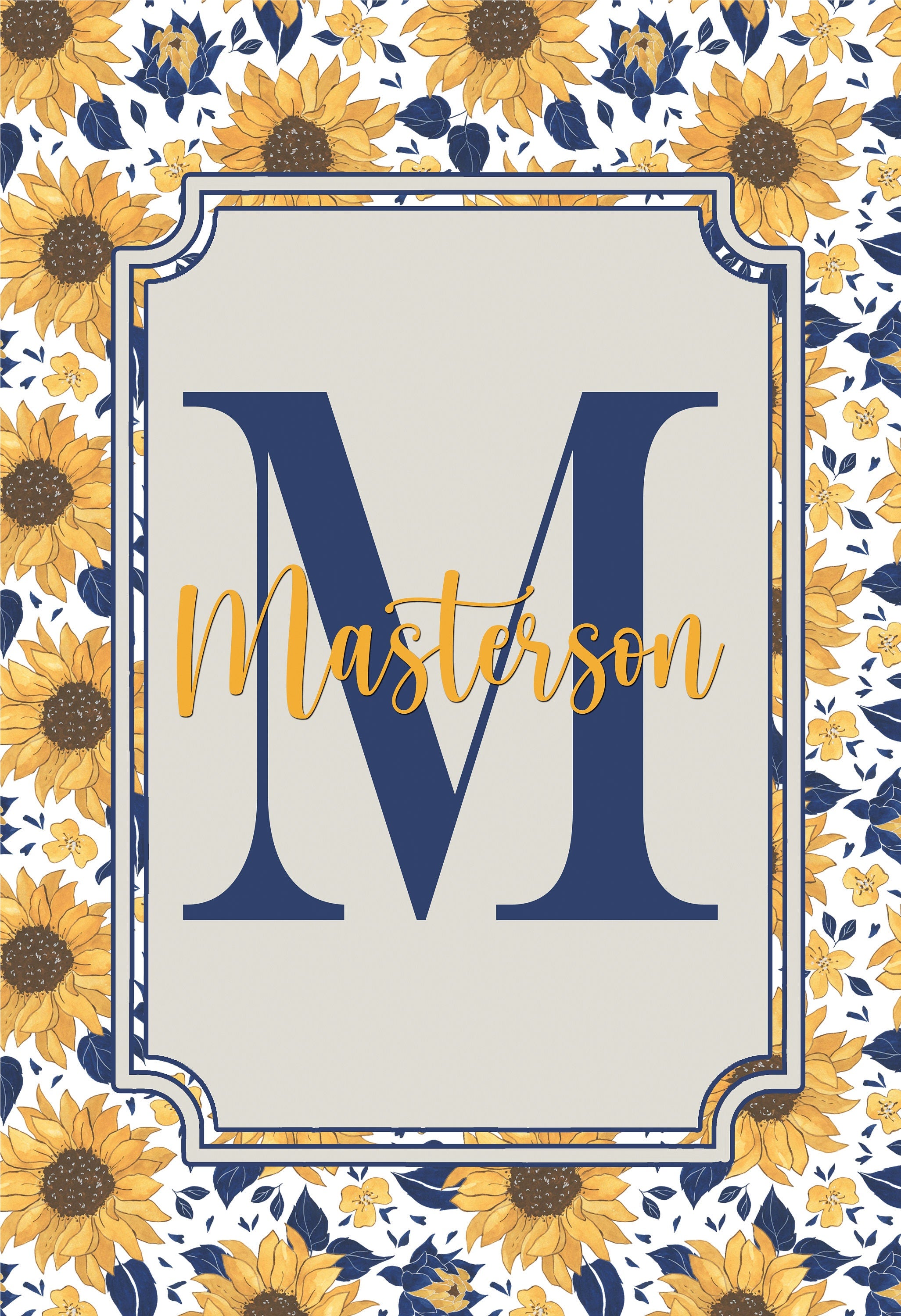 Personalized Welcome Sunflower Name Garden Flag, Custom Monogram Farmhouse Garden Flag