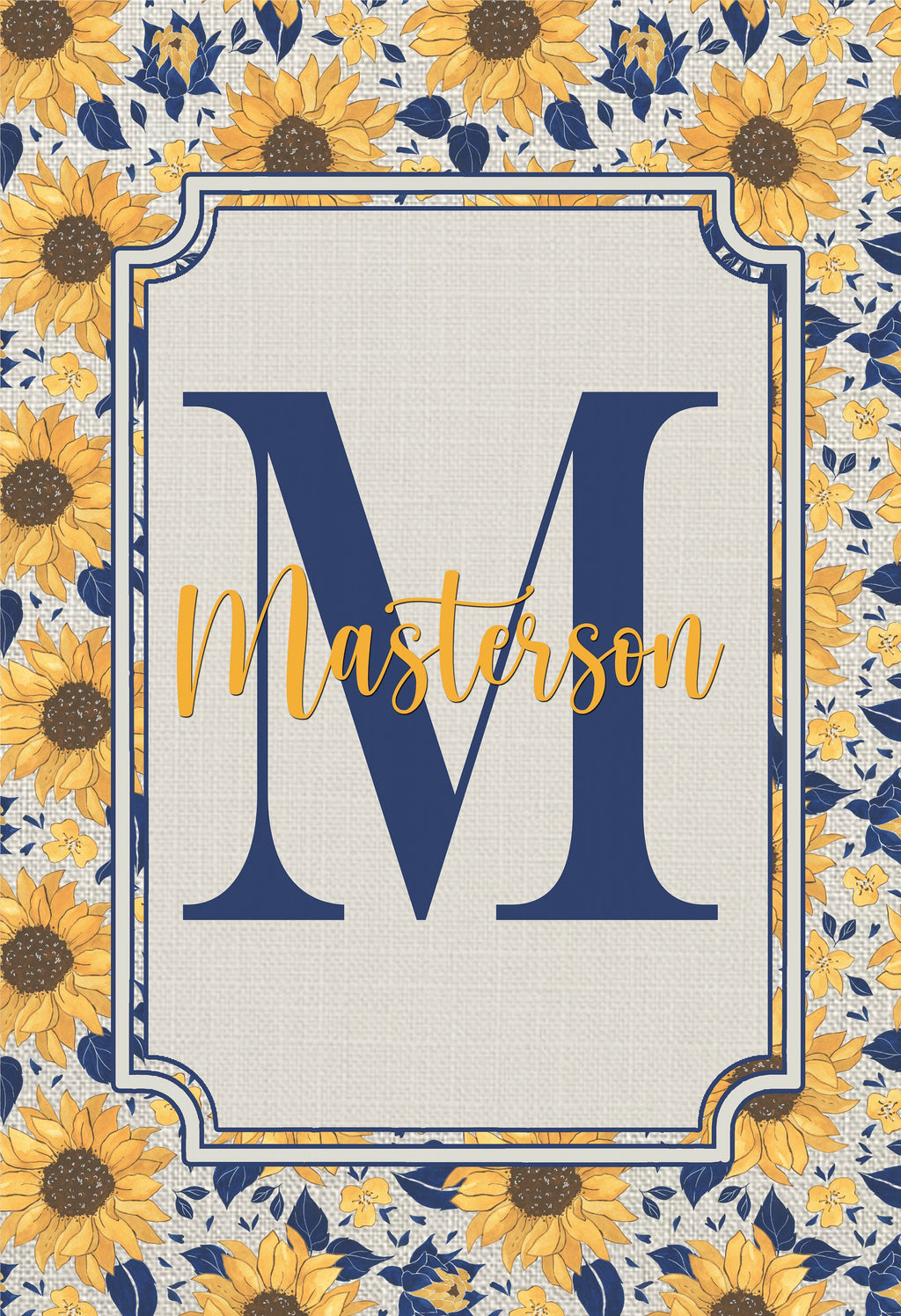 Personalized Welcome Sunflower Name Garden Flag, Custom Monogram Farmhouse Garden Flag