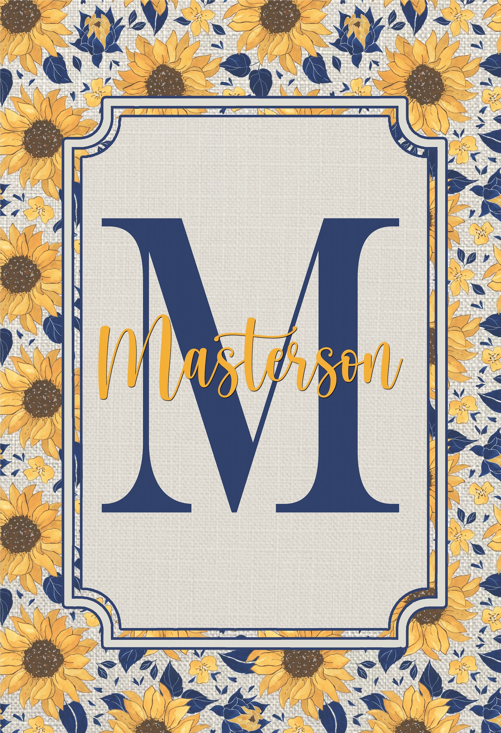 Personalized Welcome Sunflower Name Garden Flag, Custom Monogram Farmhouse Garden Flag