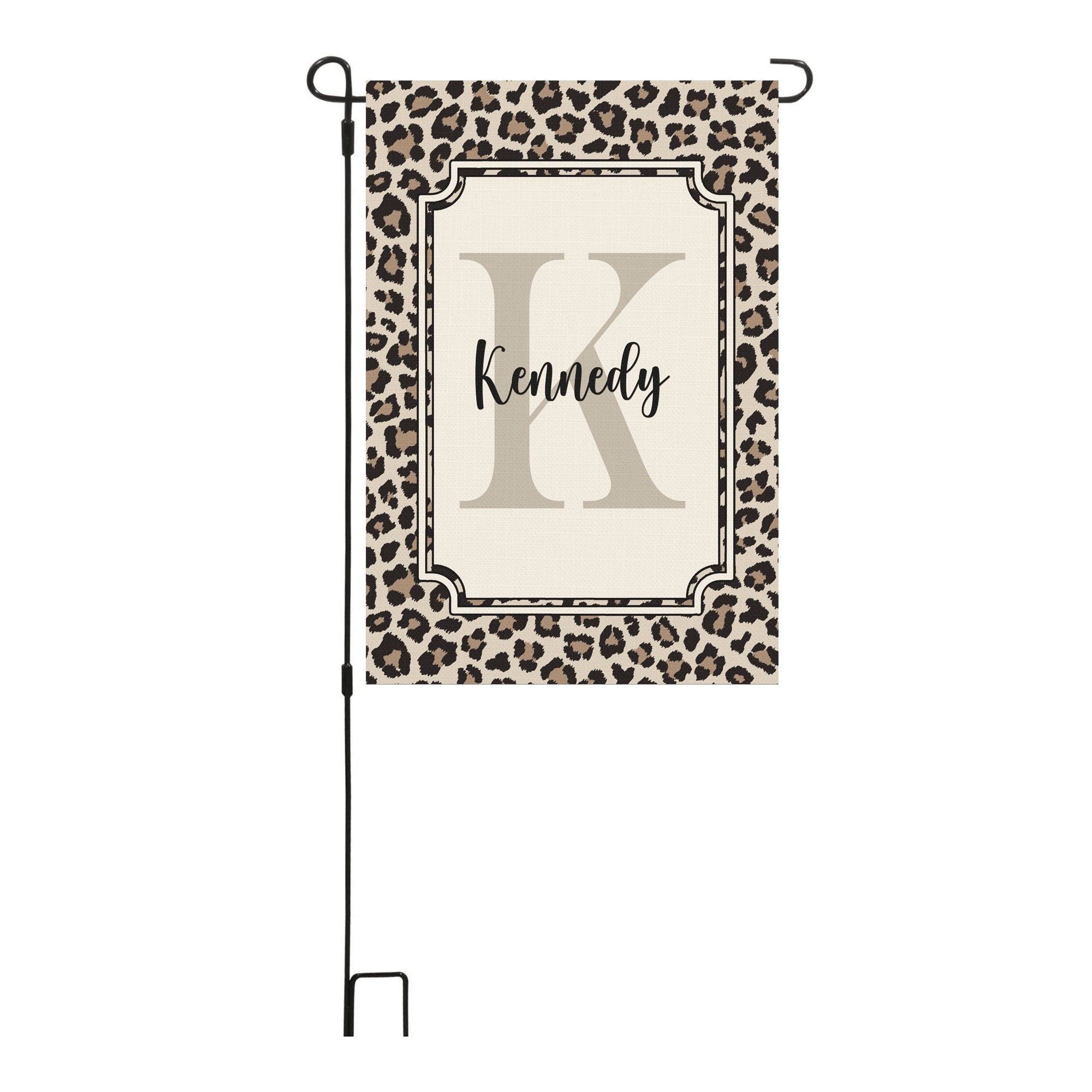 Personalized Welcome Animal Print Garden Flag, Custom Monogram Farmhouse Garden Flag