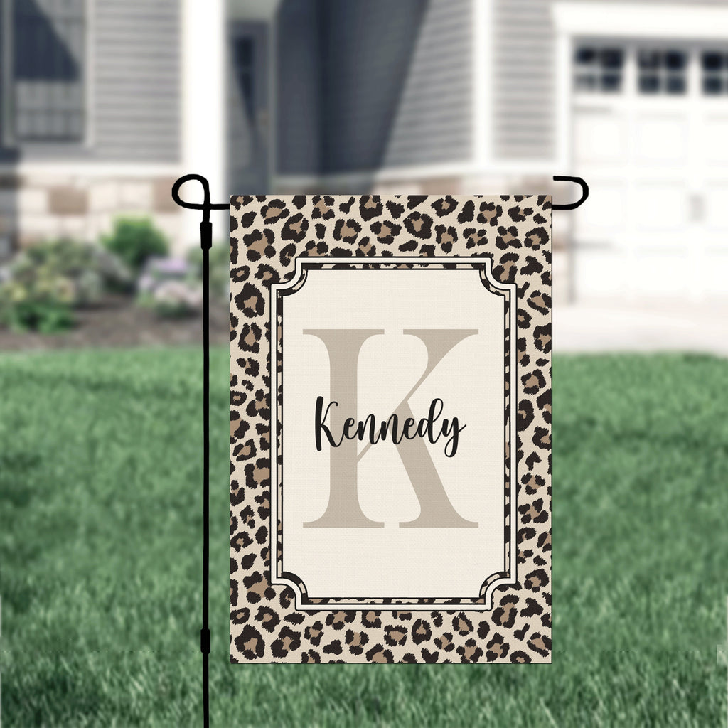 Personalized Welcome Animal Print Garden Flag, Custom Monogram Farmhouse Garden Flag