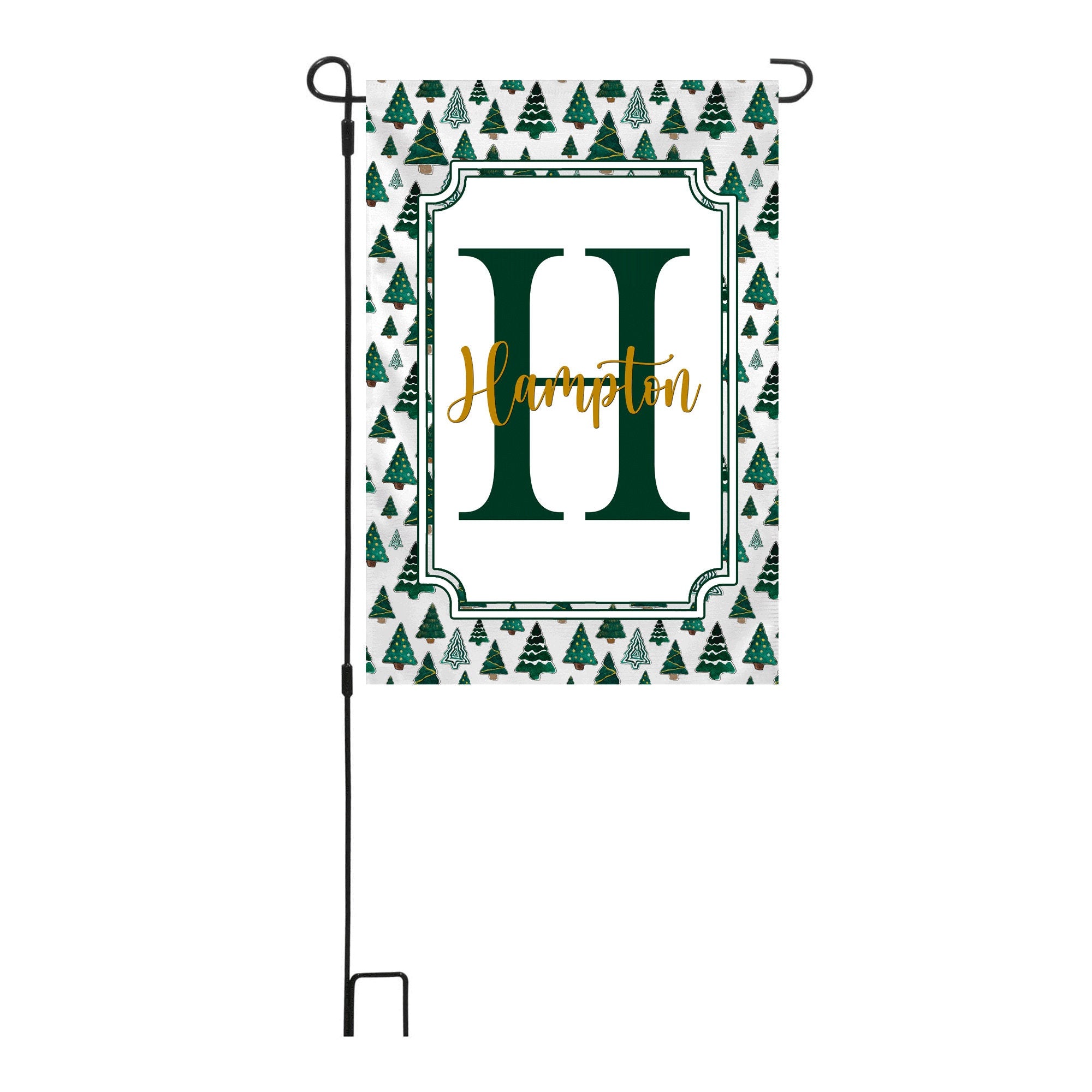 Personalized Welcome Winter Tree Garden Flag, Custom Monogram Farmhouse Garden Flag, Christmas Tree Flag