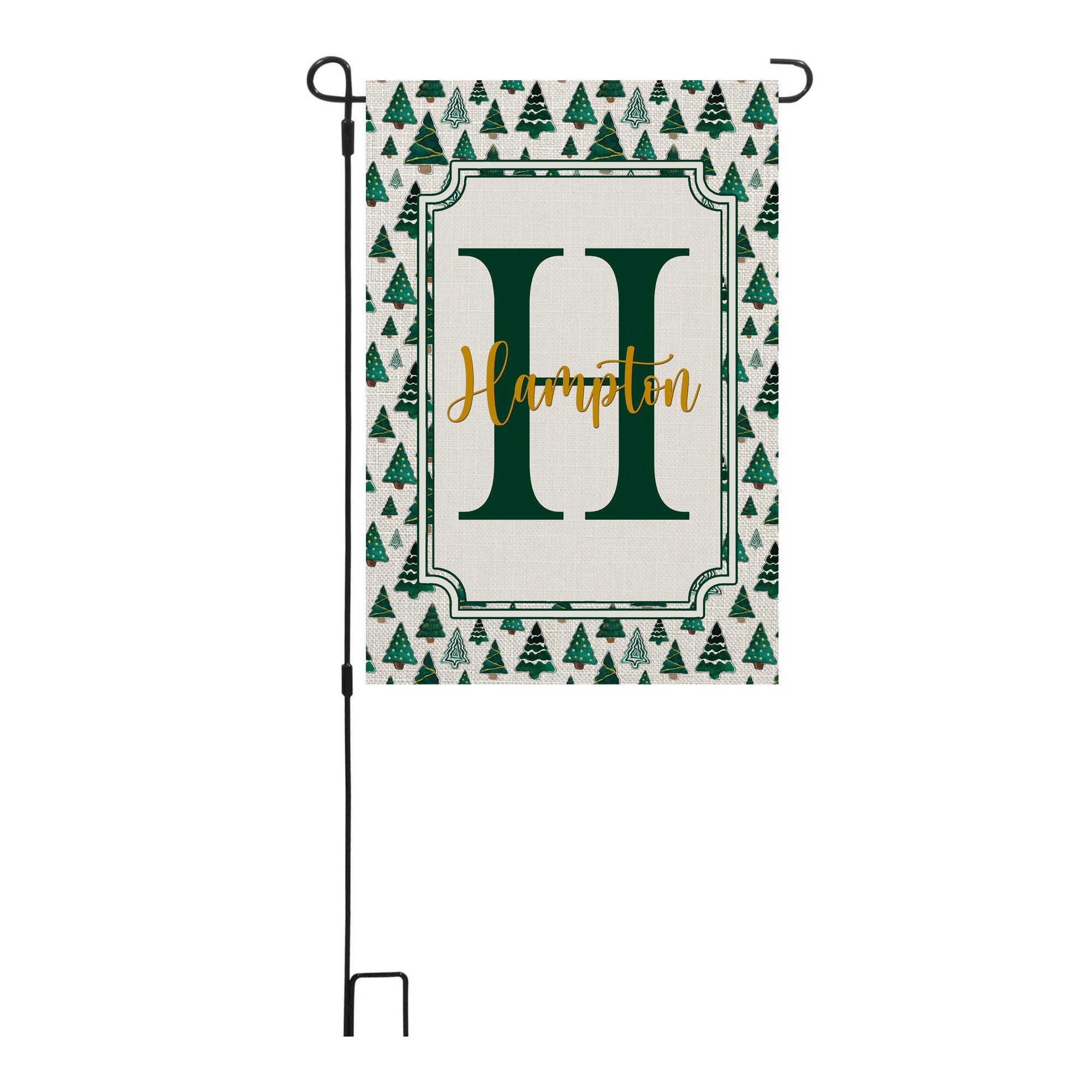Personalized Welcome Winter Tree Garden Flag, Custom Monogram Farmhouse Garden Flag, Christmas Tree Flag