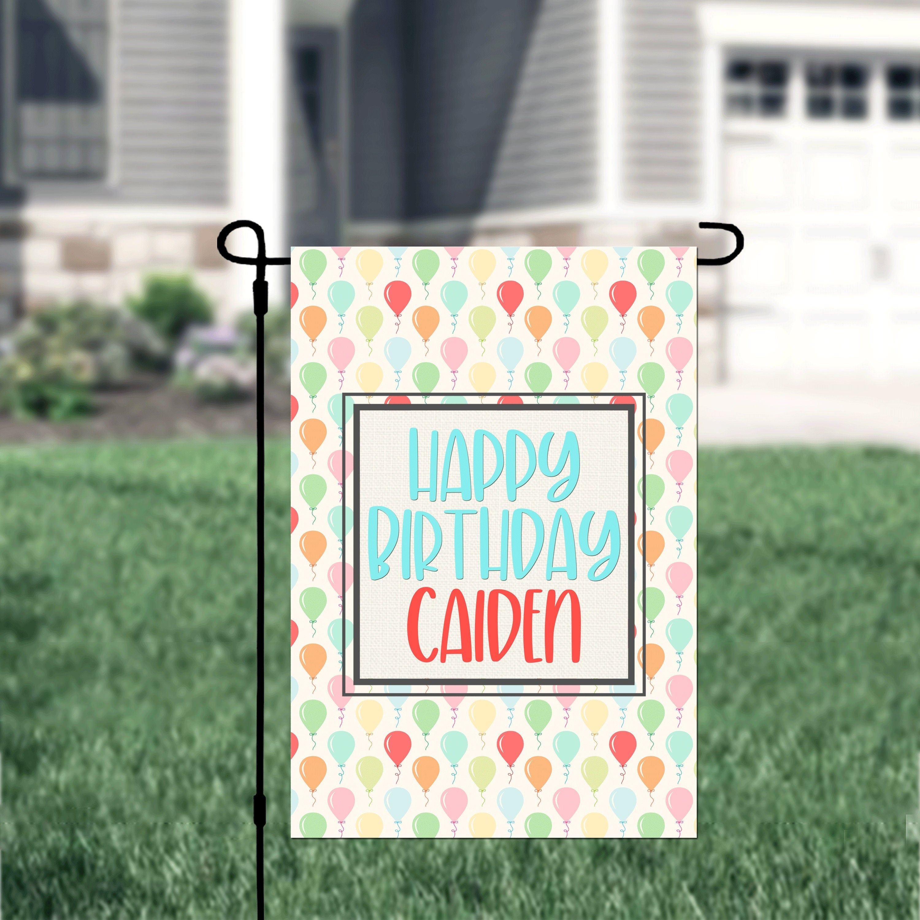 Personalized Happy Birthday Custom Garden Flag, Birthday Balloon Flag