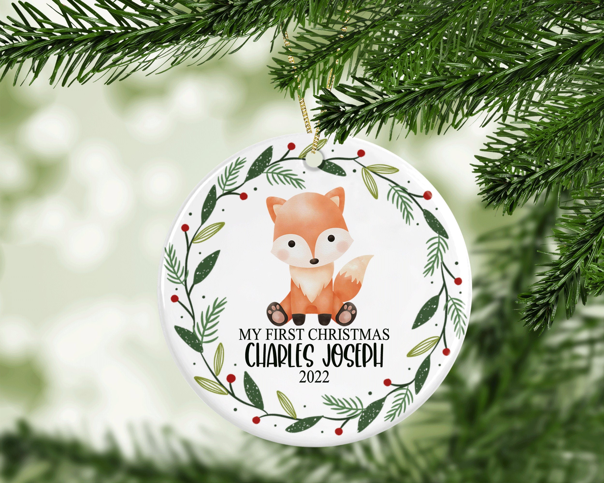 Personalized Name Ornament, Fox 2022 Ornament, First Christmas Custom Ornament