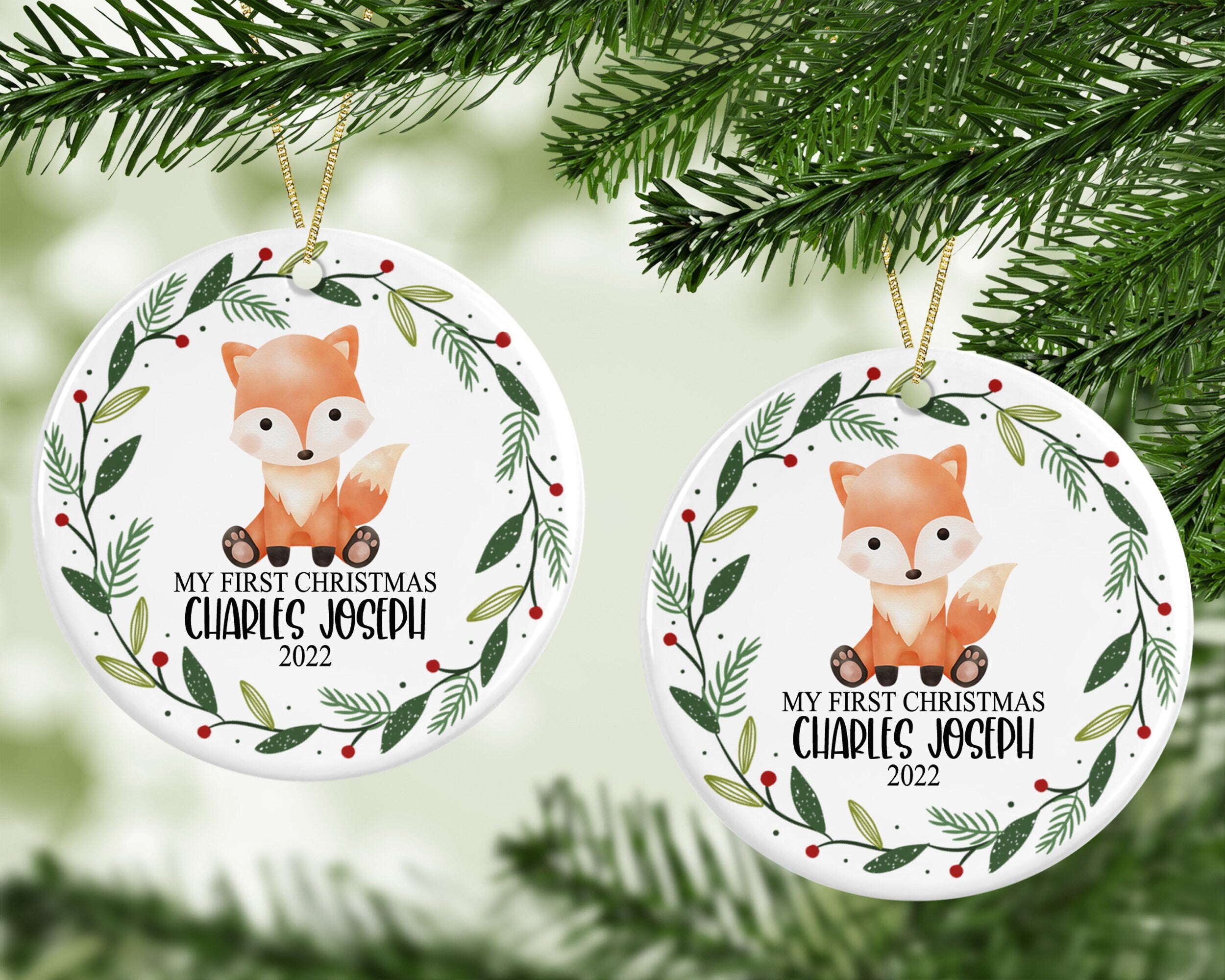 Personalized Name Ornament, Fox 2022 Ornament, First Christmas Custom Ornament