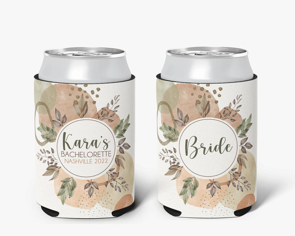 Bachelorette Party Can Cooler Fall Flowers, Bridal Party Floral Theme Personalized Can Cooler Sleeve