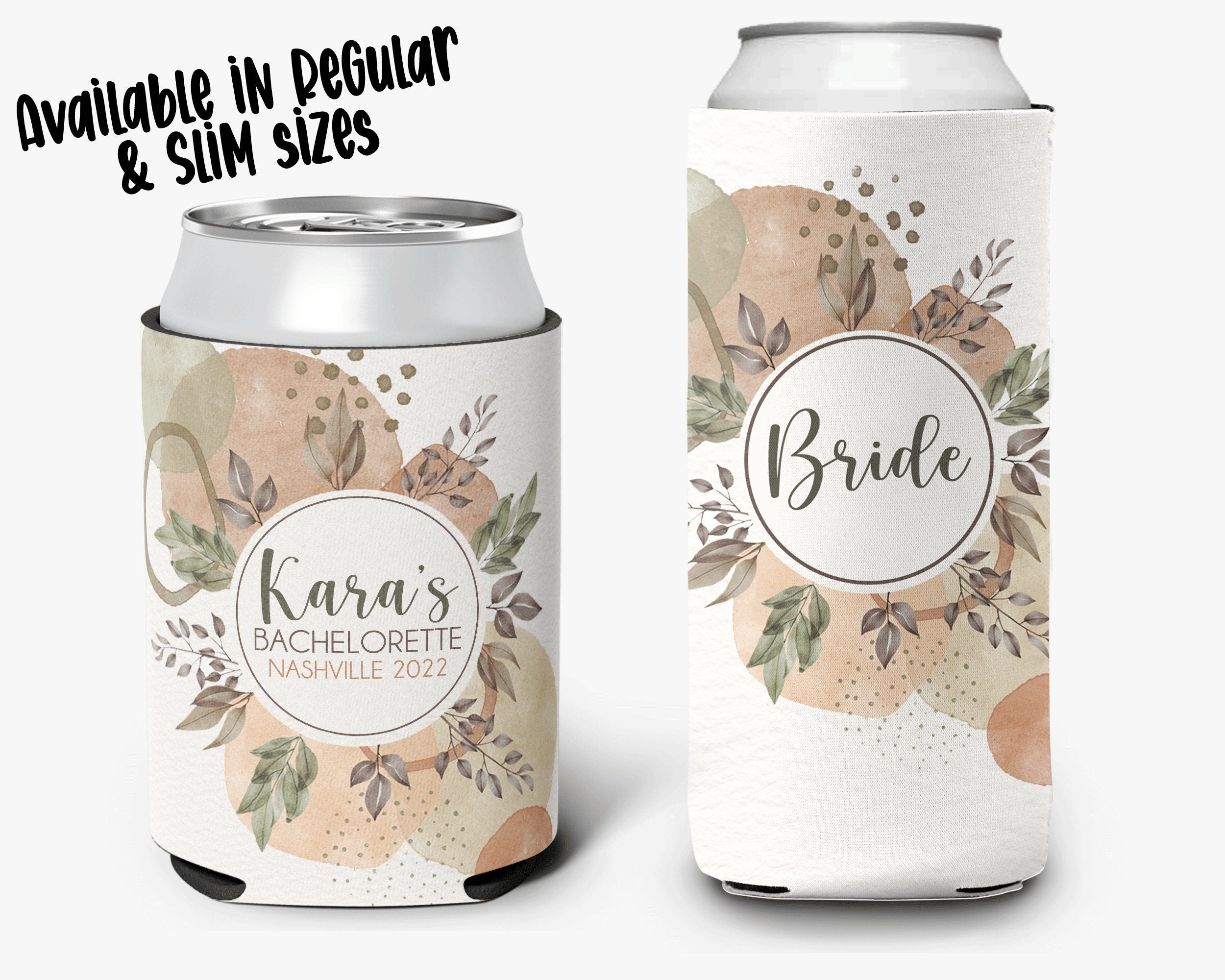 Bachelorette Party Can Cooler Fall Flowers, Bridal Party Floral Theme Personalized Can Cooler Sleeve