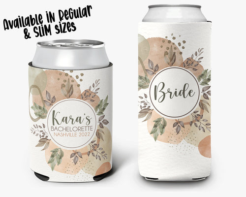 Bachelorette Party Can Cooler Fall Flowers, Bridal Party Floral Theme Personalized Can Cooler Sleeve