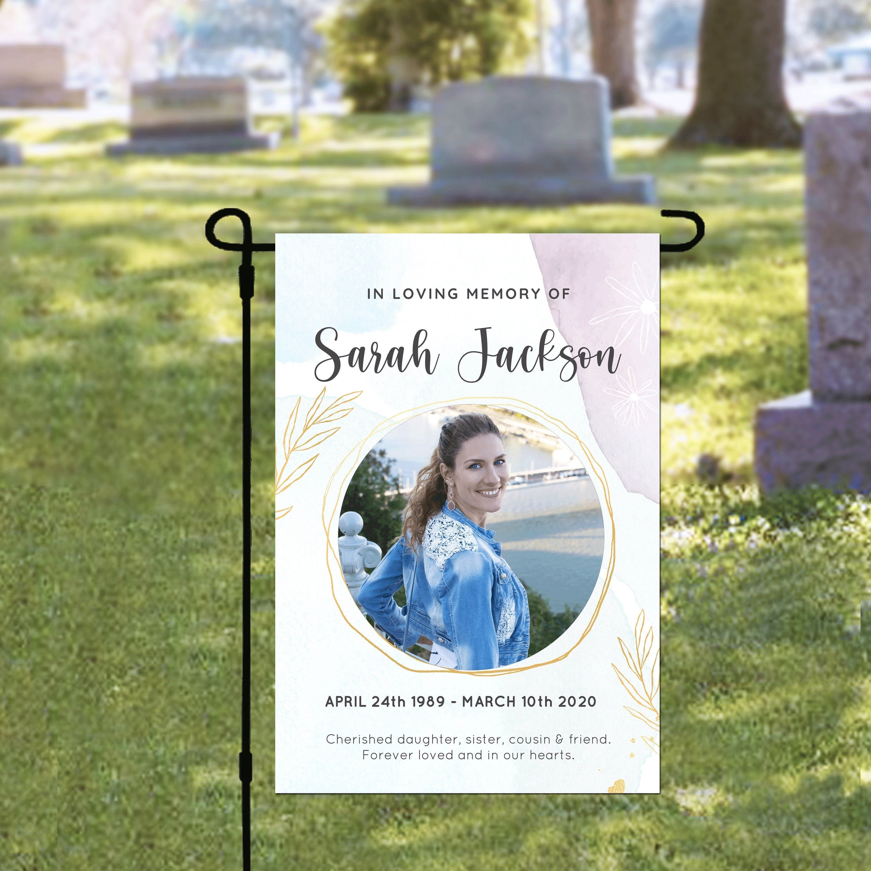 Personalized Photo Memorial Cemetery Flag, Custom Memorial Garden Flag, In Loving Memory Decoration, Cemetery Decoration