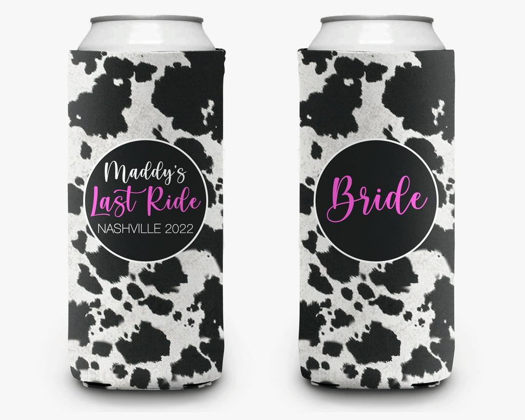Bachelorette Party Can Cooler Last Ride Bridal Party Cowgirl Theme Personalized Nashville Can Cooler Sleeve