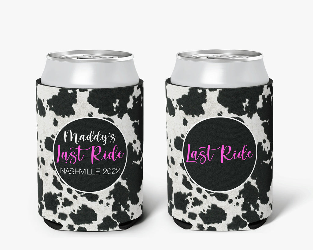 Bachelorette Party Can Cooler Last Ride Bridal Party Cowgirl Theme Personalized Nashville Can Cooler Sleeve