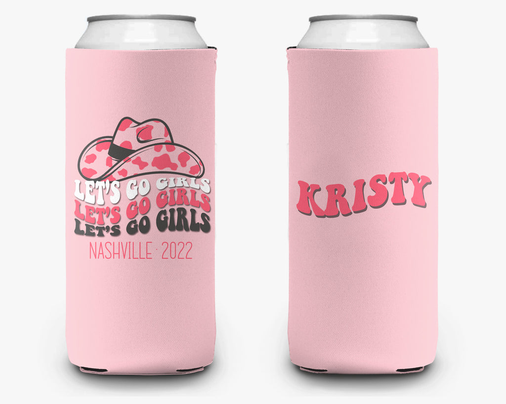 Bachelorette Party Let's Go Girls Can Cooler. Nashville Theme Bridal Party, Personalized Can Cooler Sleeve