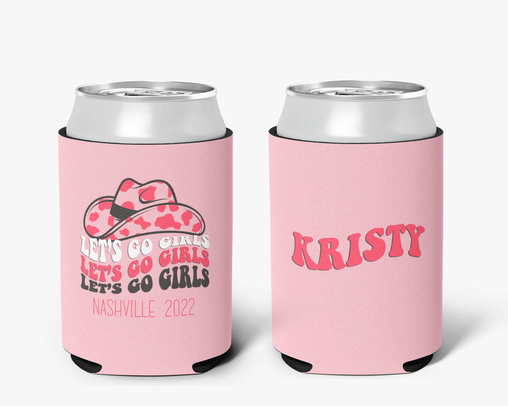 Bachelorette Party Let's Go Girls Can Cooler. Nashville Theme Bridal Party, Personalized Can Cooler Sleeve