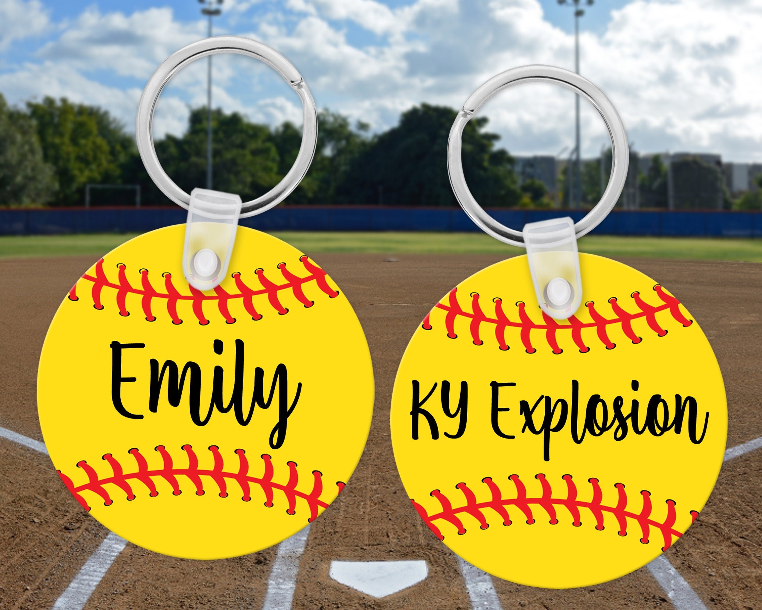 Softball Name Bag Tag | Personalized Team Softball Keychain | softball Luggage Tag | Sports Bag Tag