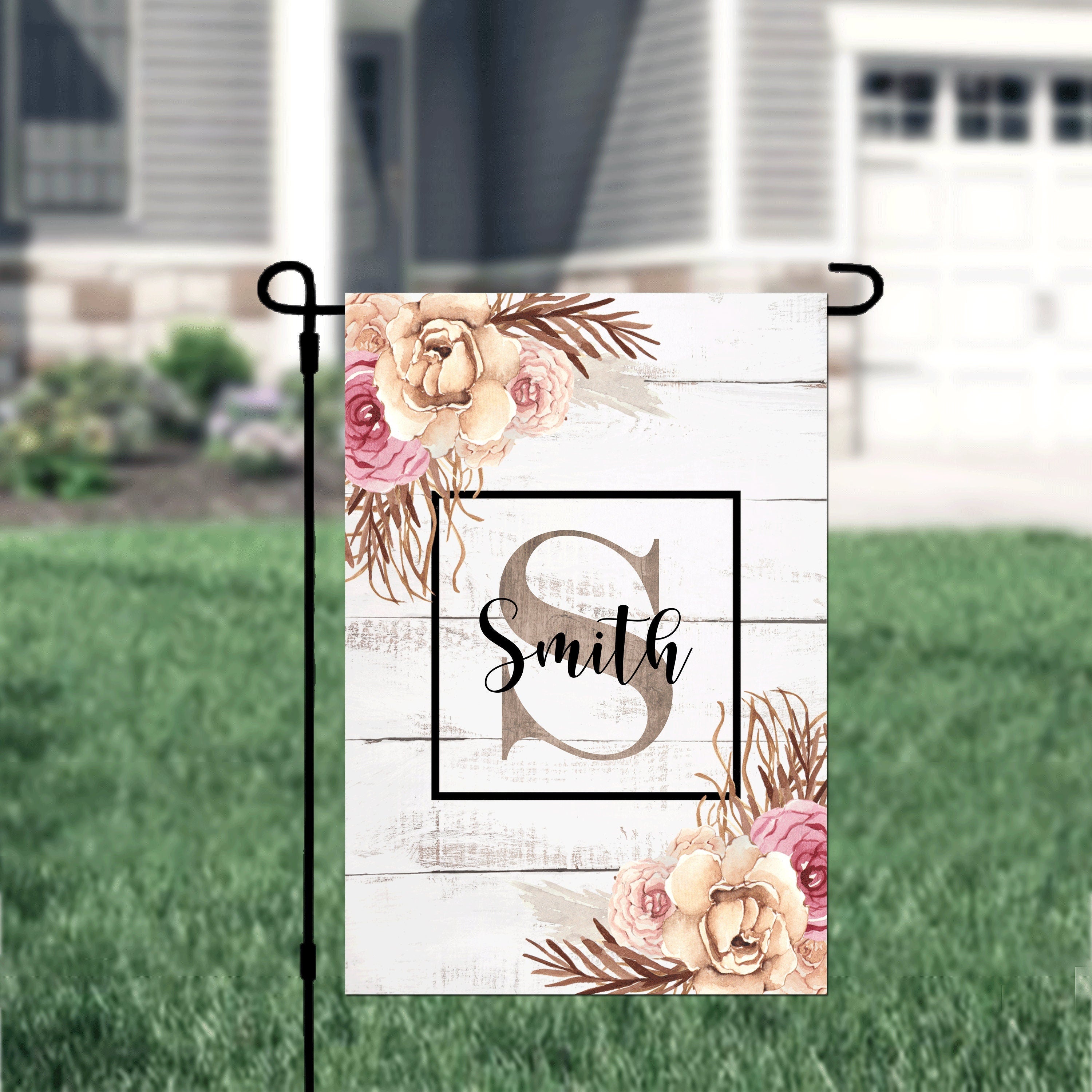 Personalized Fall Rose Garden Flag, Custom Farmhouse Garden Flag, Welcome Floral Flag