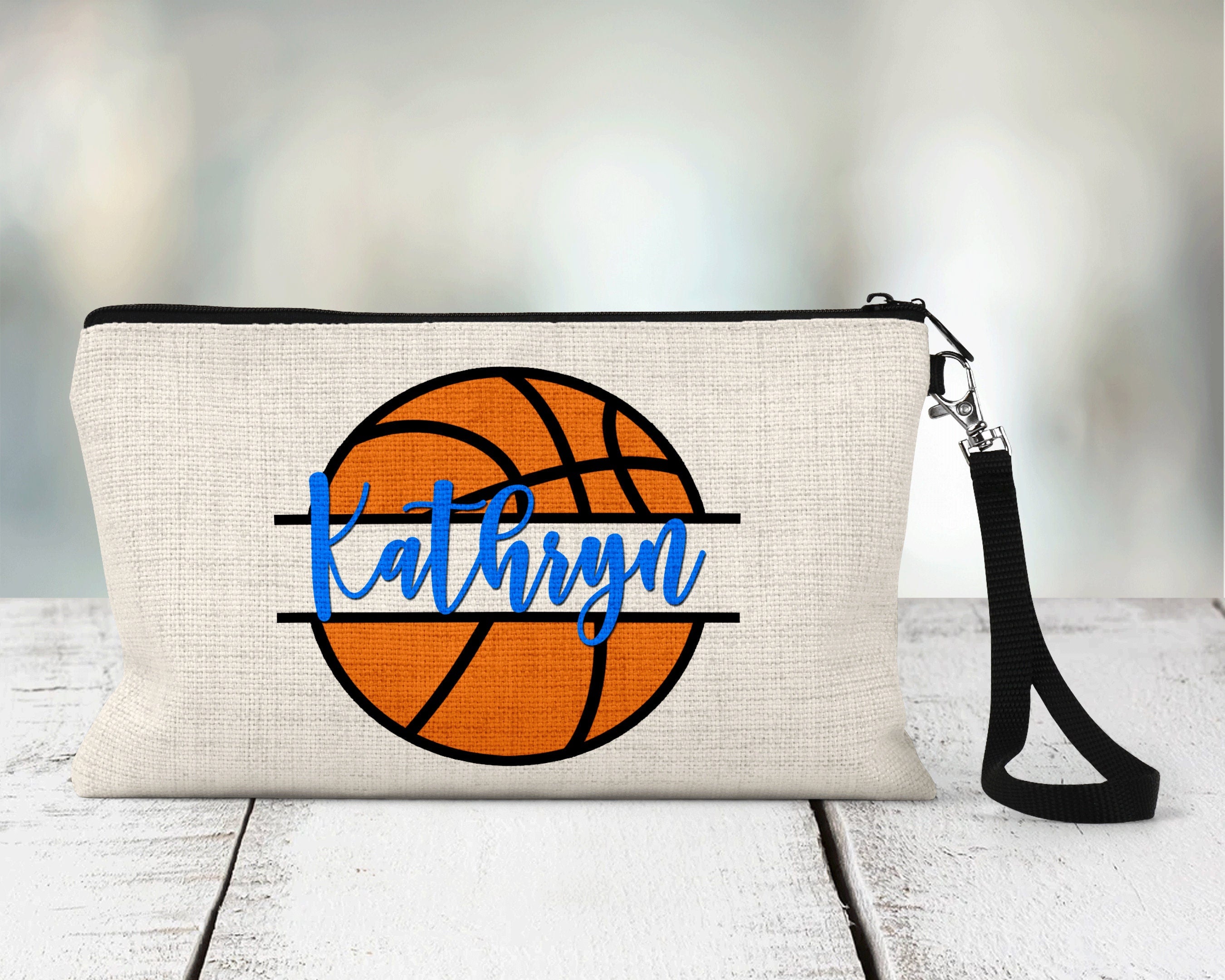 Basketball Zippered Pouch, Personalized Team Makeup Bag, Sports Accessory Bag, Custom Team Bag