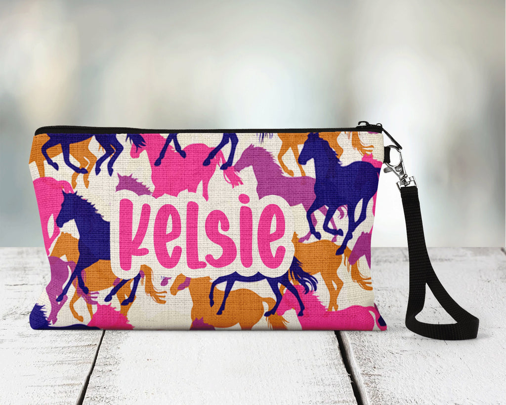 Horse Zippered Pouch, Personalized Team Makeup Bag, Sports Accessory Bag, Custom Team Bag