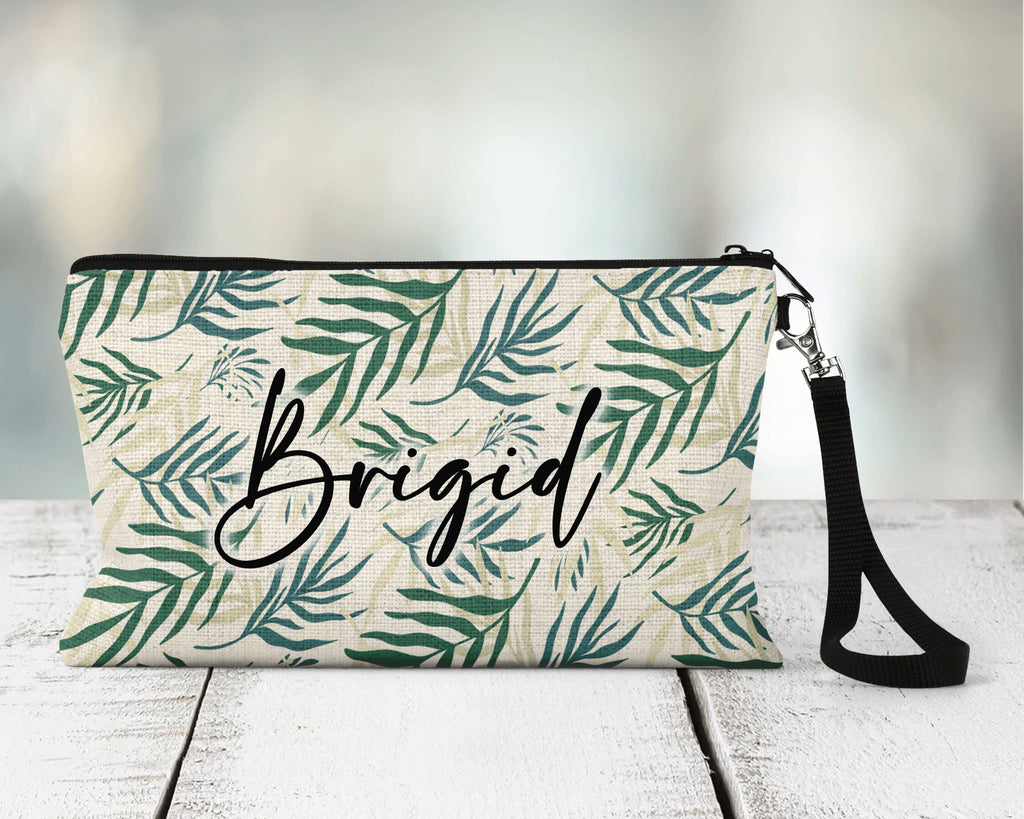 Palm Zippered Pouch, Personalized Makeup Bag, Travel Accessory Bag, Custom Bachelorette Travel Bag