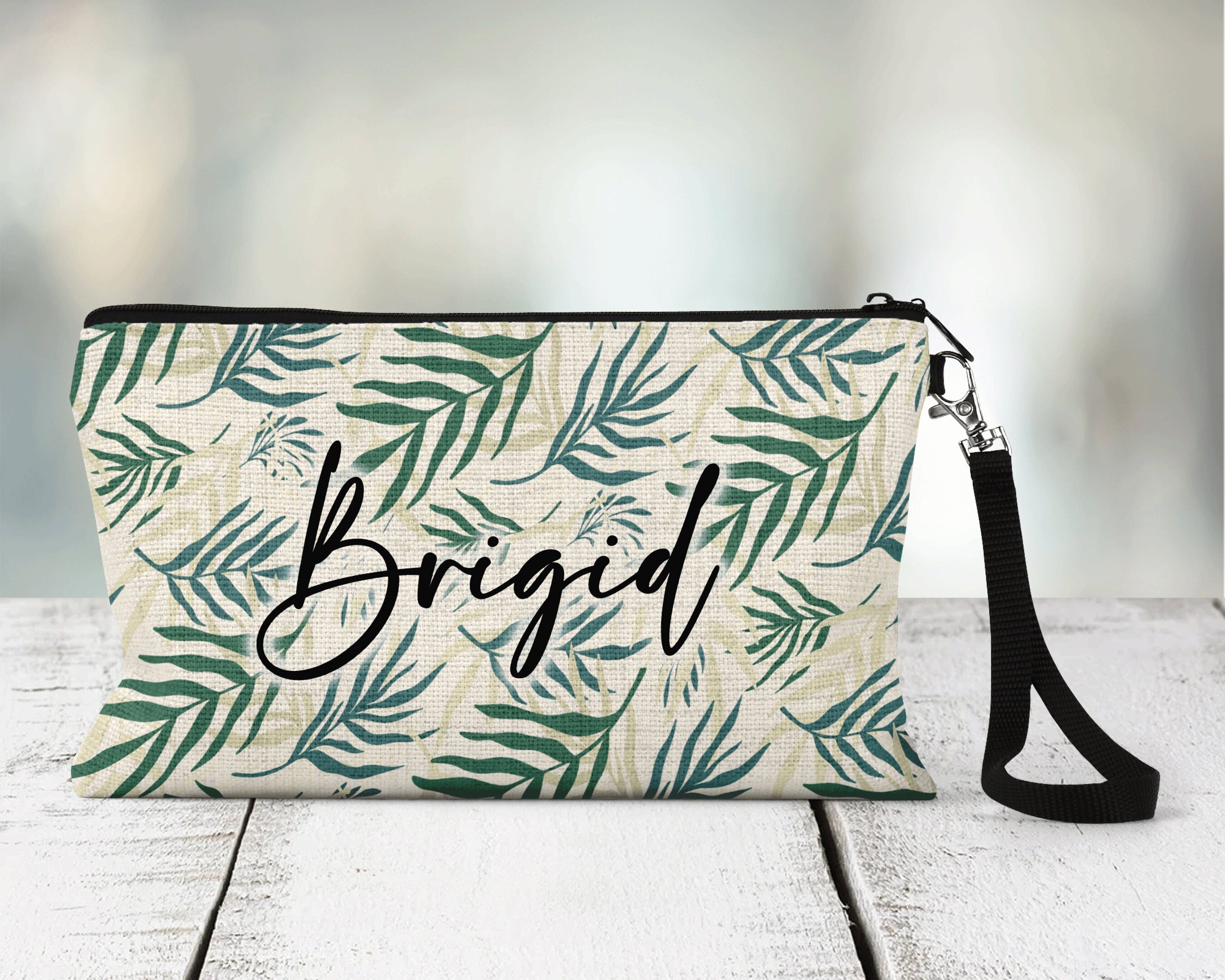 Palm Zippered Pouch, Personalized Makeup Bag, Travel Accessory Bag, Custom Bachelorette Travel Bag