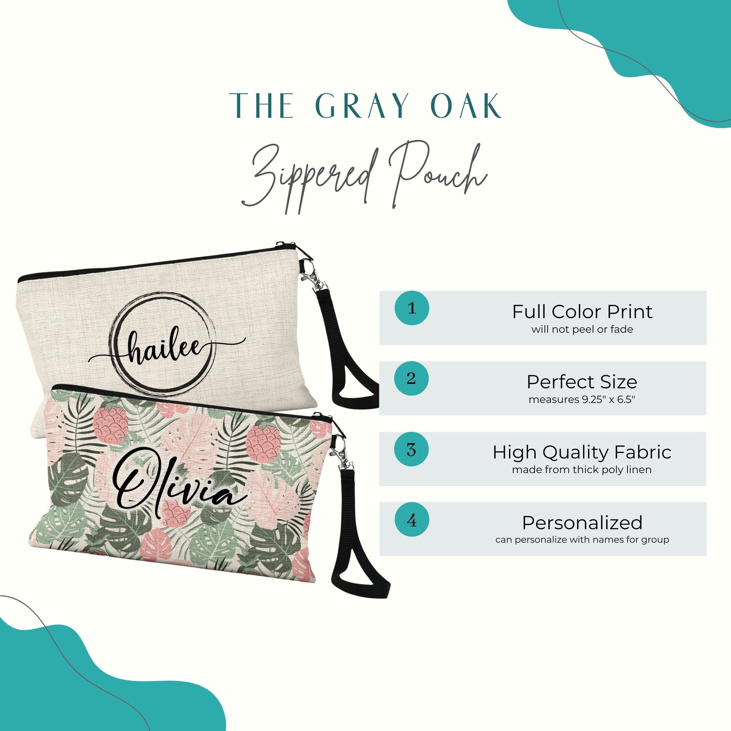 Personalized Name Zippered Pouch, Custom Makeup Bag, Travel Accessory Bag, Custom Bachelorette Travel Bag, Bridesmaid Gift