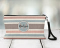 Pink Stripe Zippered Pouch, Personalized Makeup Bag, Travel Accessory Bag, Custom Bachelorette Travel Bag