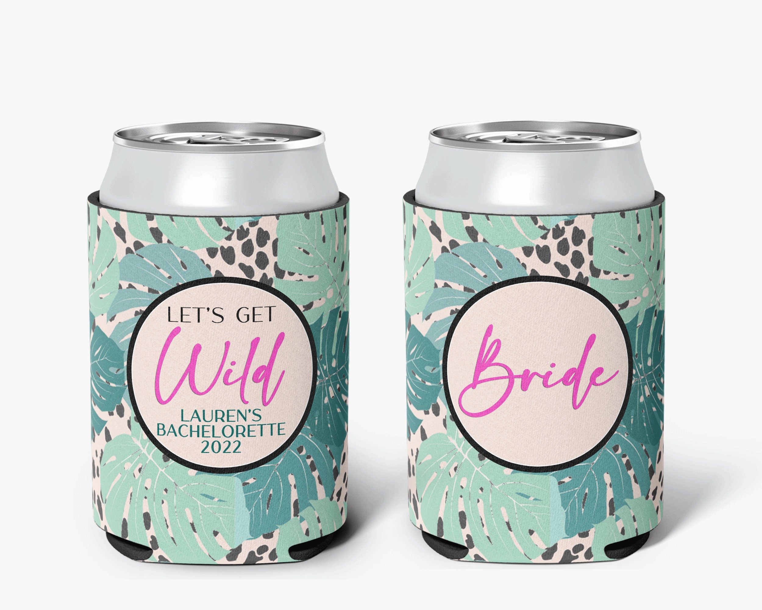 Bachelorette Party Can Cooler Wild Jungle Theme, Bridal Party Theme Personalized Can Cooler Sleeve